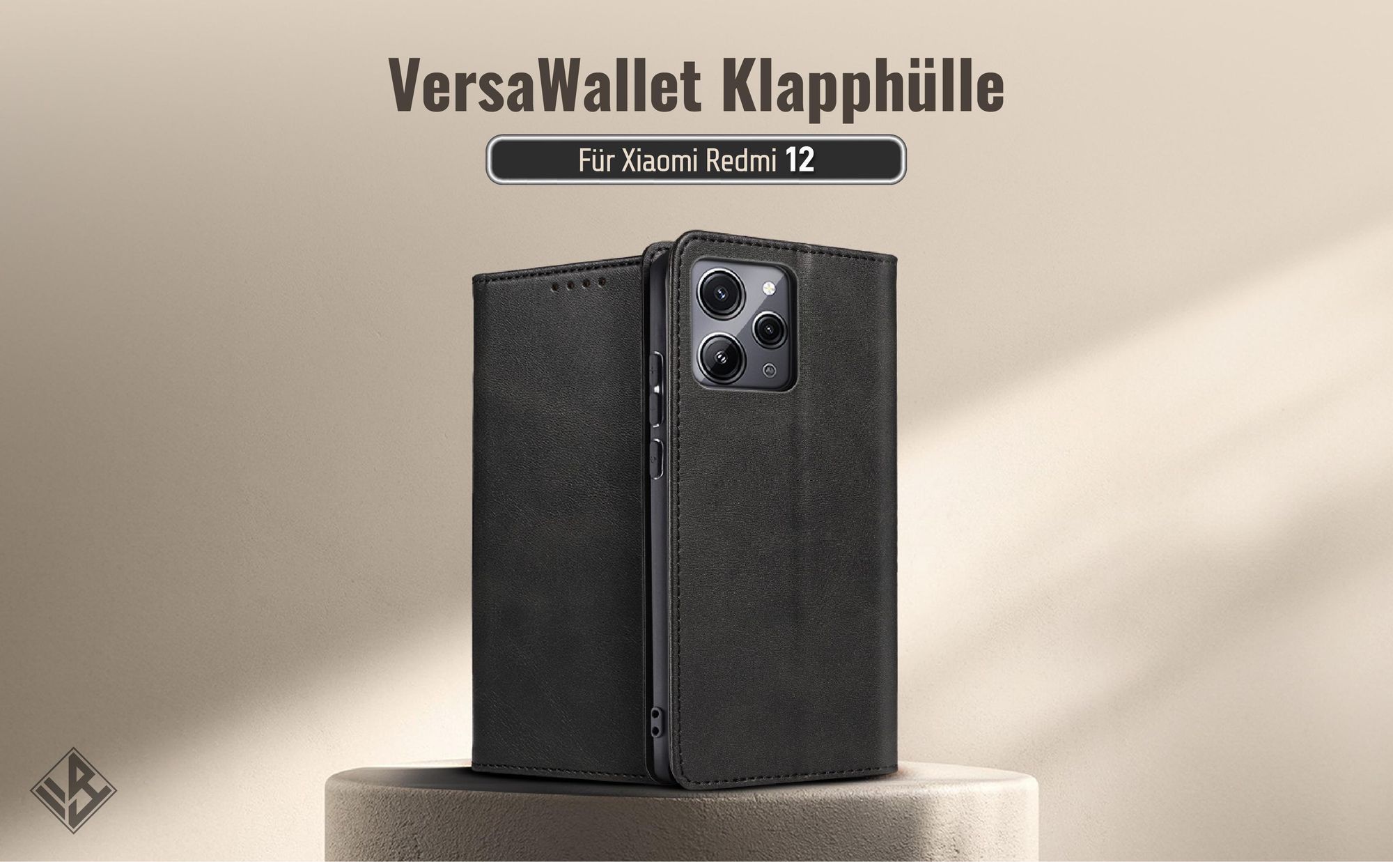 Schwarze Klapphülle für das Xiaomi Redmi 12 mit Wallet-Funktion