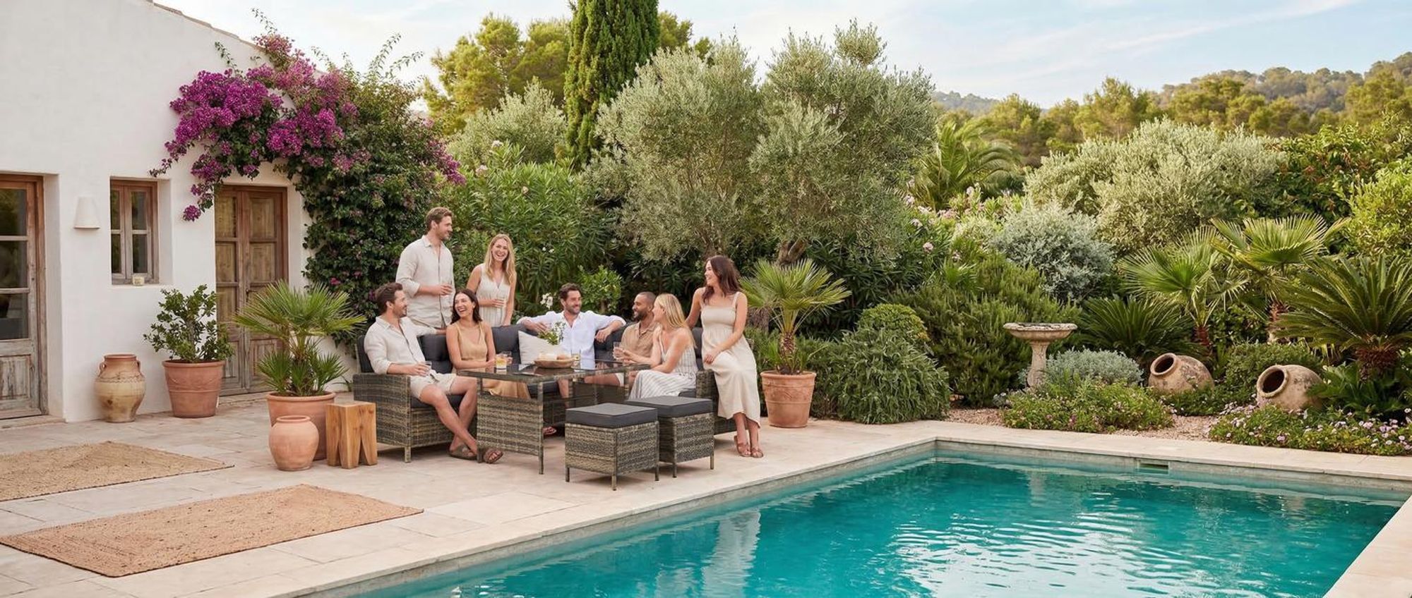 tectake® Rattan Lounge Barletta für 6 bis 8 Personen widerstandsfähig