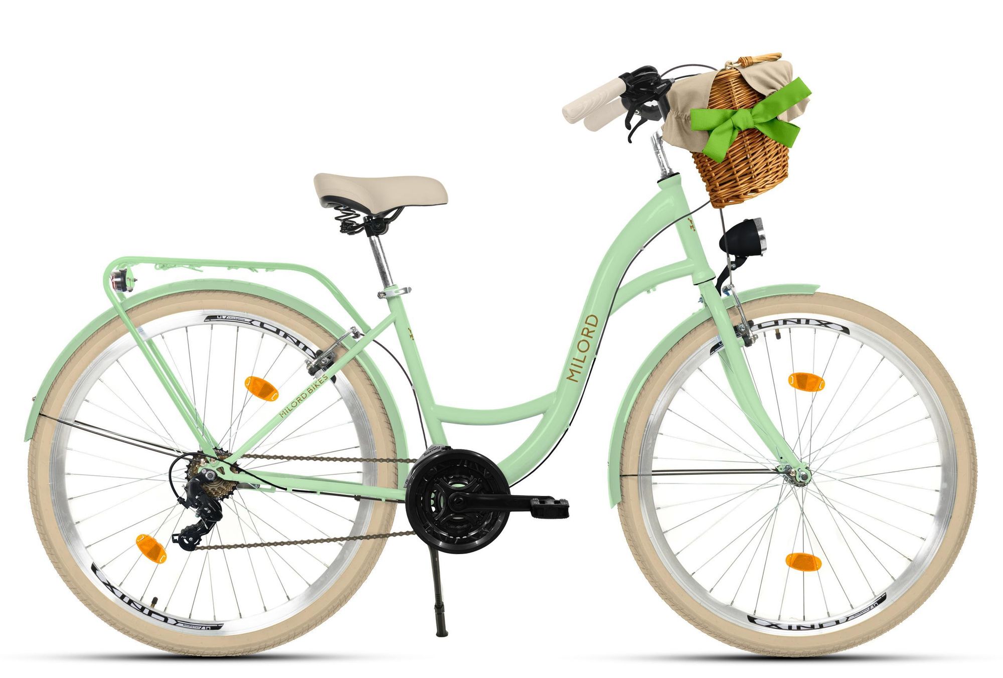 MILORD Damenfahrrad Citybike Komfort Mit Weidenkorb Hollandrad Fahrrad, 26 Zoll, 21-Gang, Schwarz