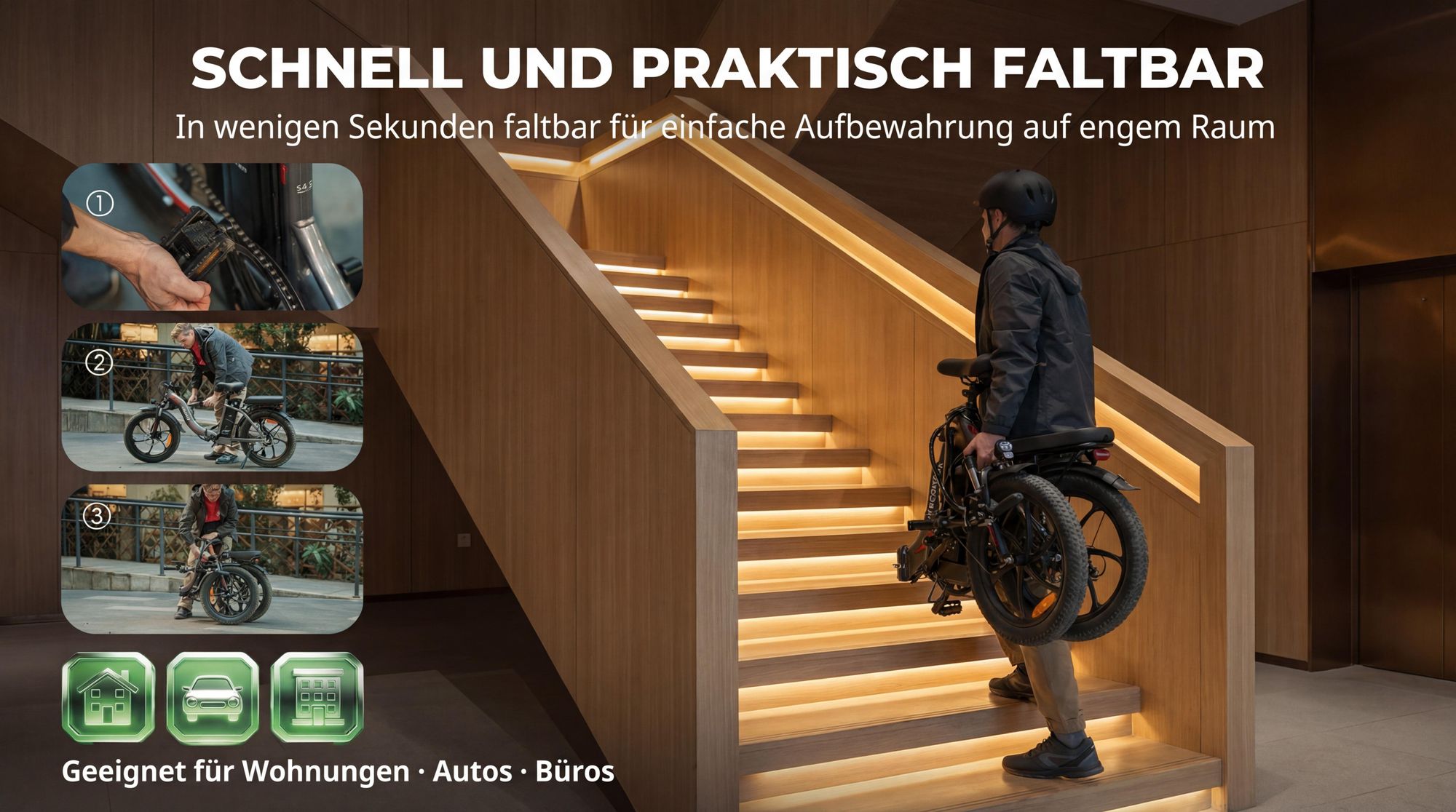 E-bike klapprad 20 zoll Rostfreie Aluminiumlegierung Wasserdicht IP54 36 V 18 Ah 648 Wh bis zu 100 - 130 km Pedelec 7 Gang, Weiß