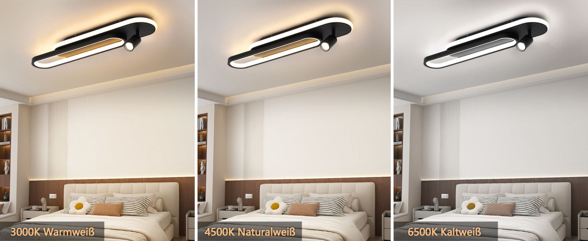 ZMH LED Deckenleuchte Dimmbar mit 1 Deckenstrahler Fernbedienung Deckenlampe Schwarz Wohnzimmer 46W Küchenlampe Modern 3000K - 6500K Schlafzimmerlampe