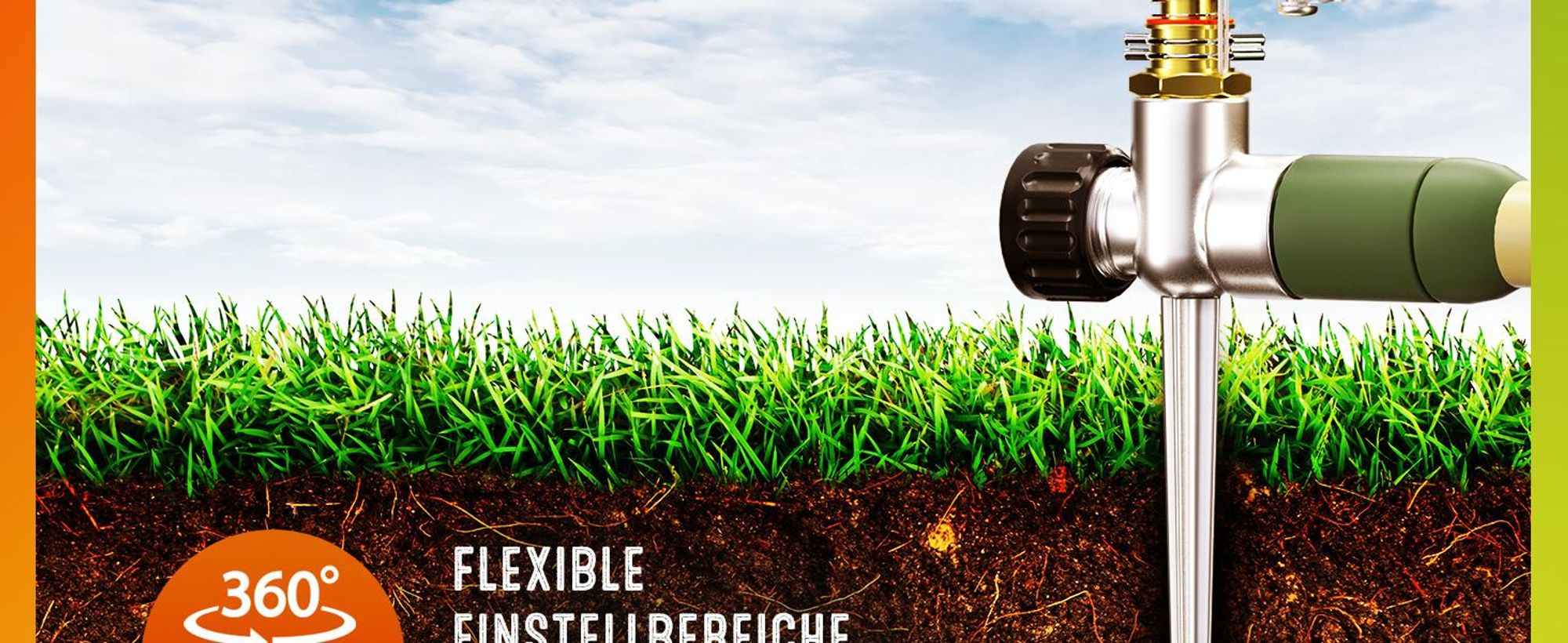 GARDEBRUK® Sprinkler Erdspieß Sprengweite bis 24m Garten Impulsregner Rasensprenger Sektorenregner Gartenbewässerung Wassersprinkler Bewässerungssystem Kreisregner