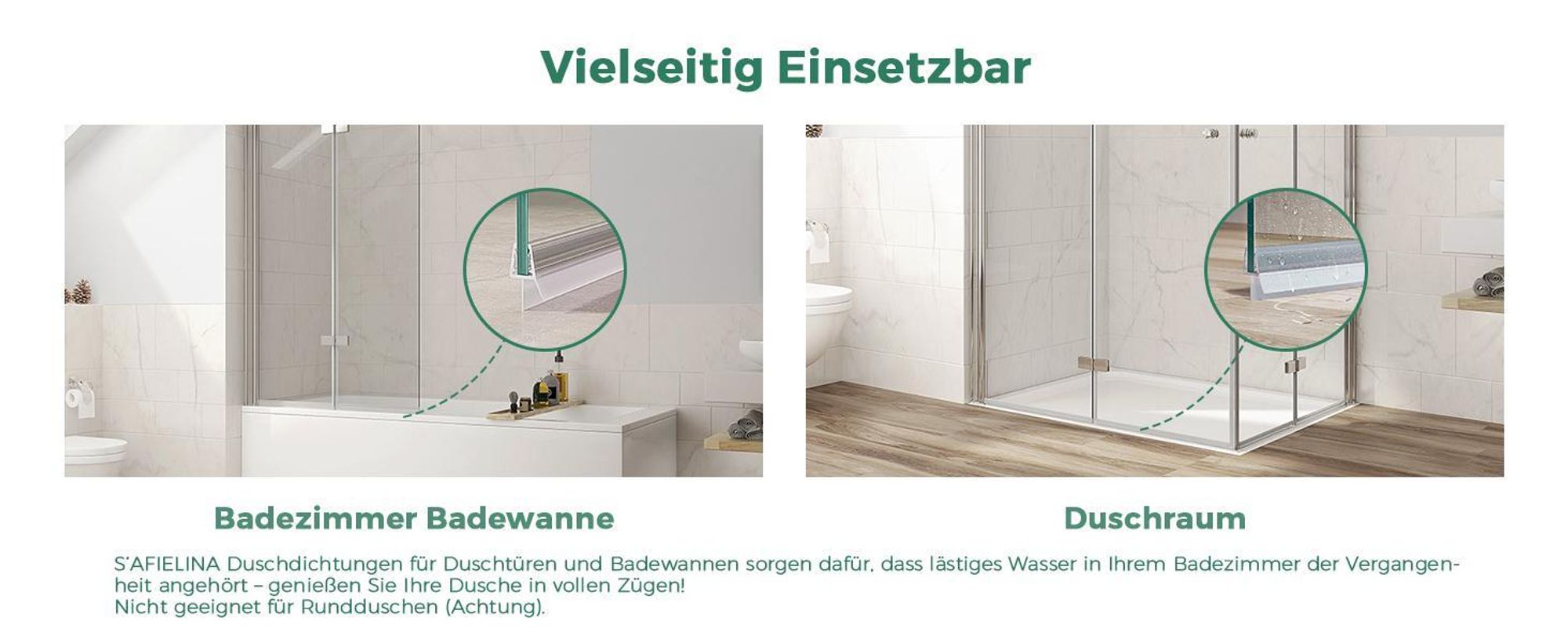 S'AFIELINA Ersatzdichtung Wasserabweiser Duschdichtung Schwallschutz Duschkabine Bad 7-8mm Glas 60cm 2 Stück