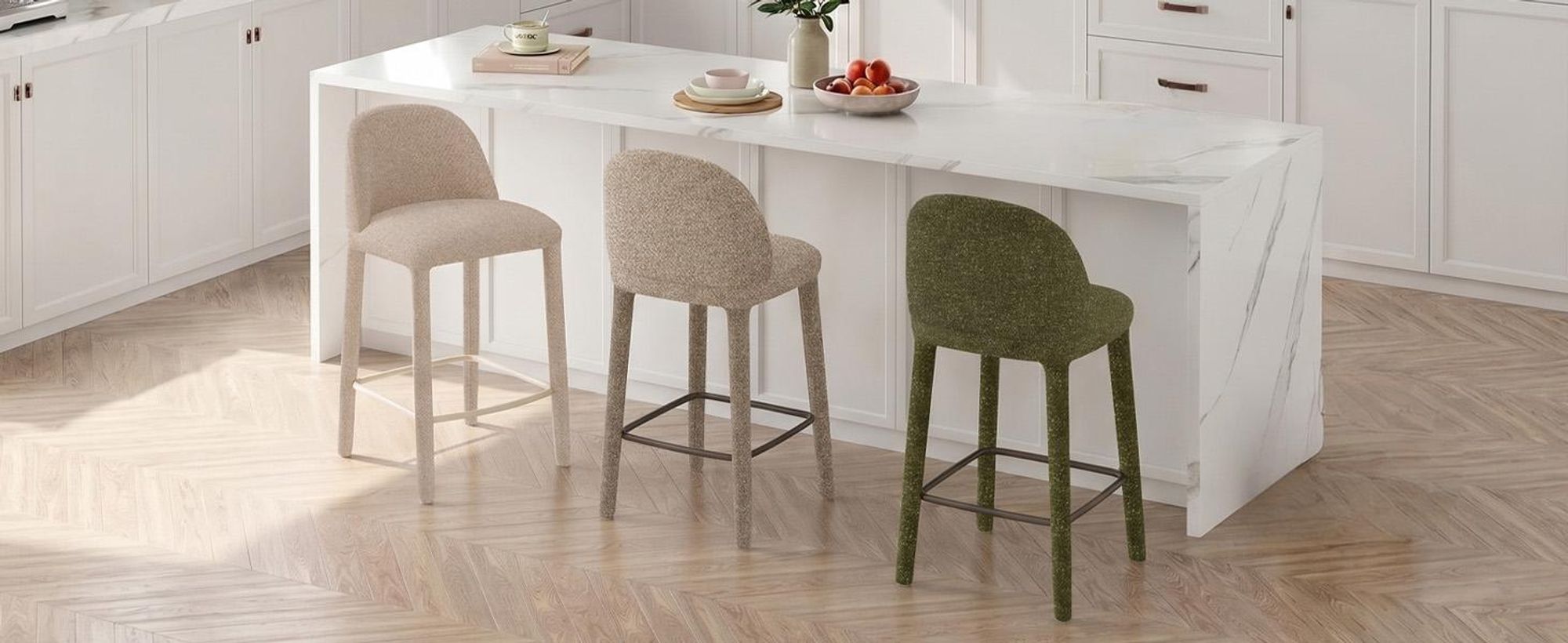 Duhome Barhocker 2er Set en Bouclé und Metall Barstuhl mit Pedal Polsterhocker Modern für Küche Esszimmer Bar Bistro, Beige