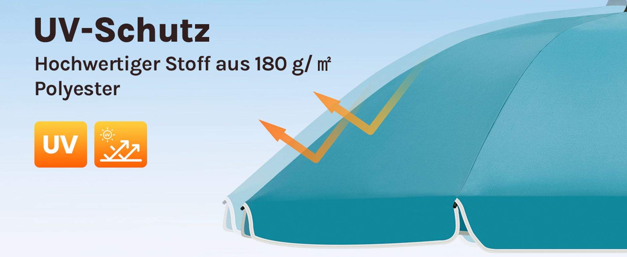 WOLTU Sonnenschirm Strandschirm UV-beständig, höhenverstellbar, 45° knickbar, rund, Blau 175cm