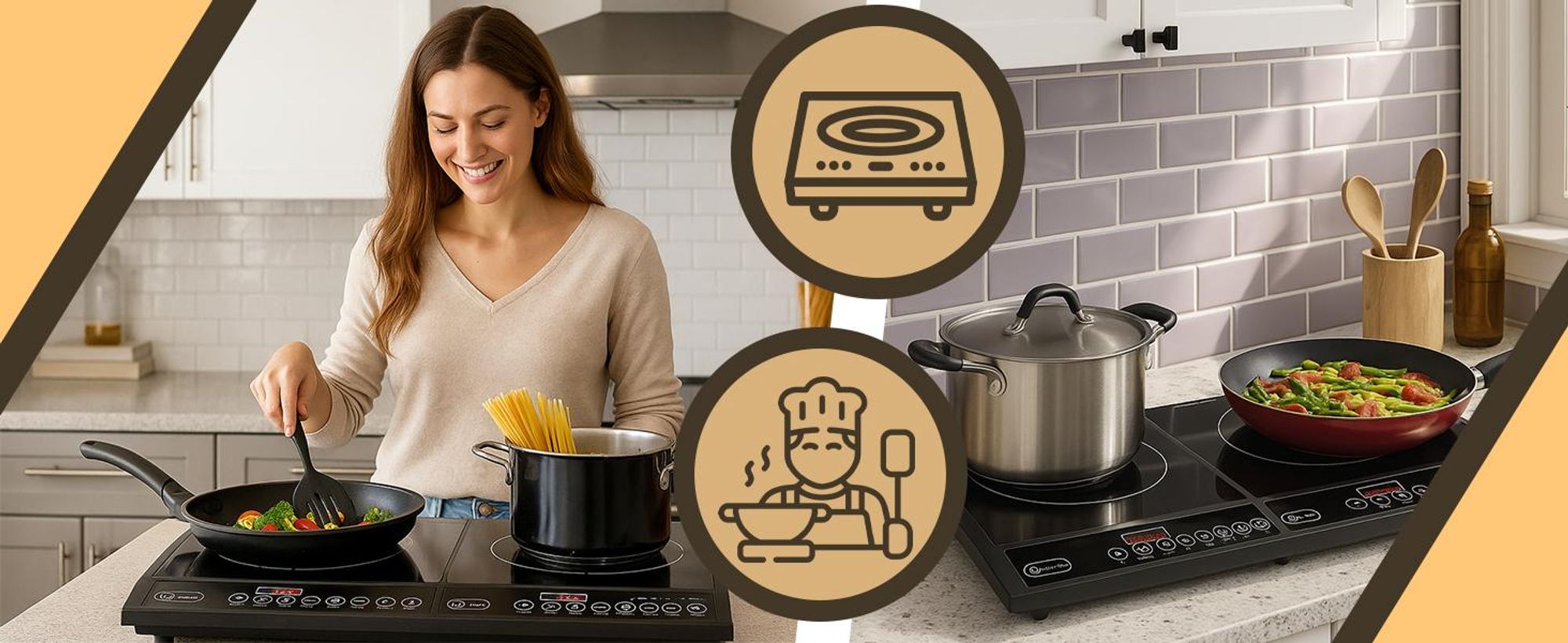 Induktionskochfeld 4000W 2 Platten Induktionskochplatte mit Touch Steuerung 2-Burner Induction Plate Timer 10 Temperaturstufen 2x2000W Schwarz Retoo
