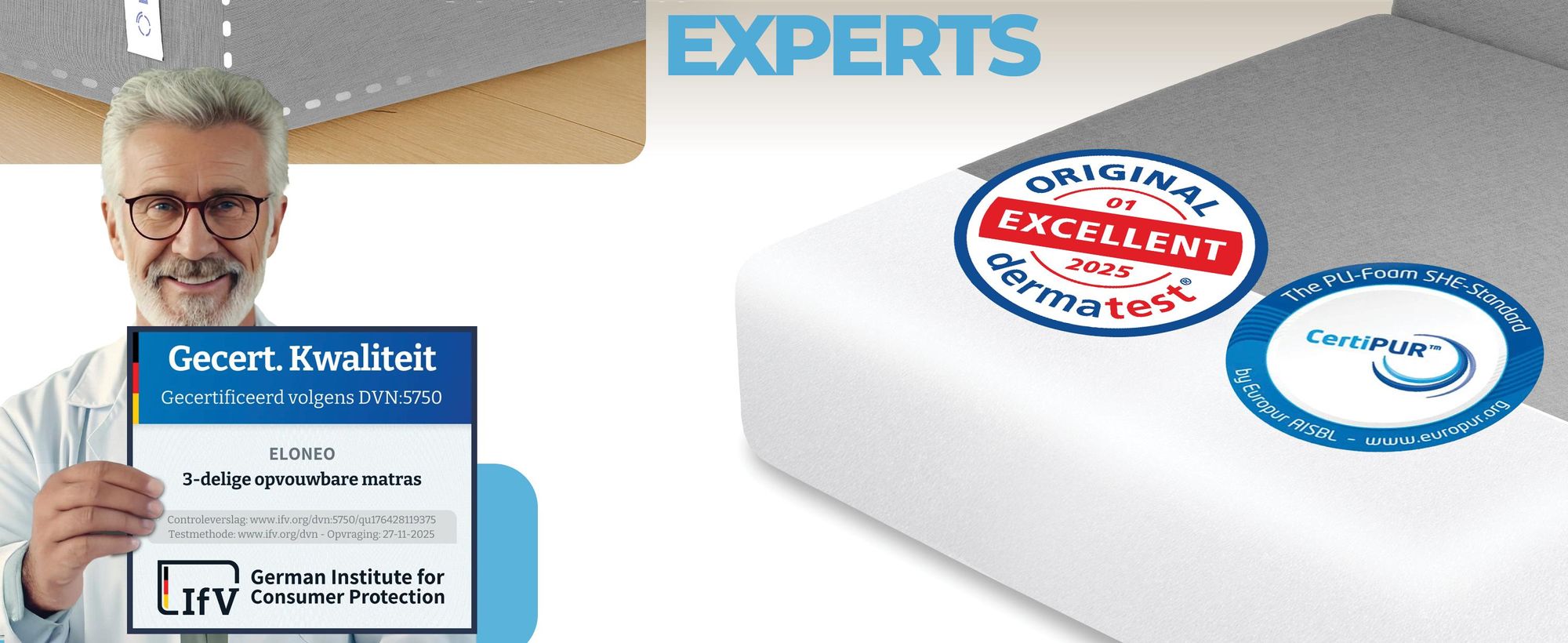 ELONEO Opklapbare matras, gastenmatras, 3-delige opvouwbare matras, extra dik schuim (15 cm), geschikt voor mensen met rugproblemen, opklapbaar, opvouwbare matras (grijs)