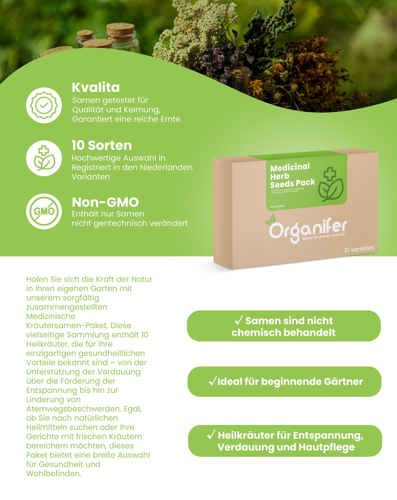 Medizinische Kräutersamen-Paket – 10 Sorten – Für natürliche Gesundheit - Organifer