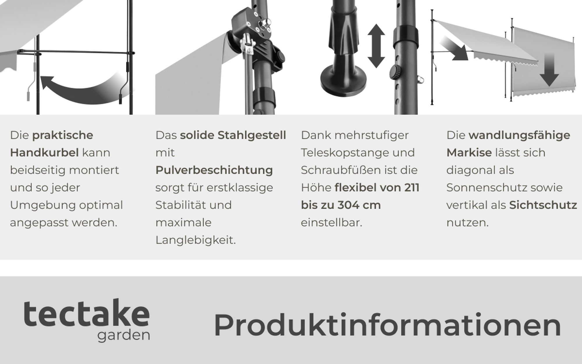 tectake® Klemmmarkise mit Handkurbel einfache Montage
