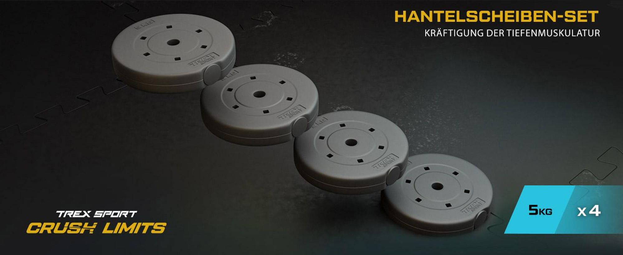 TREX SPORT Hantelscheiben Set 20kg (4x5kg) TX-020BS | Kunststoff Gewichtsscheiben Ø27mm | Fitness Scheiben, Gewichte für Hantel, Hantelgewichte