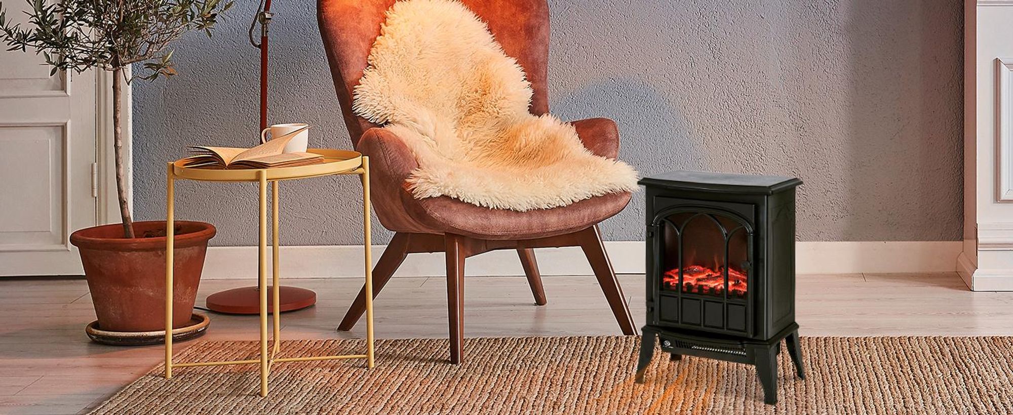 HOMCOM Elektrokamin, Geräuscharmer Standkamin mit Flammeneffekt, 2000W Kaminofen