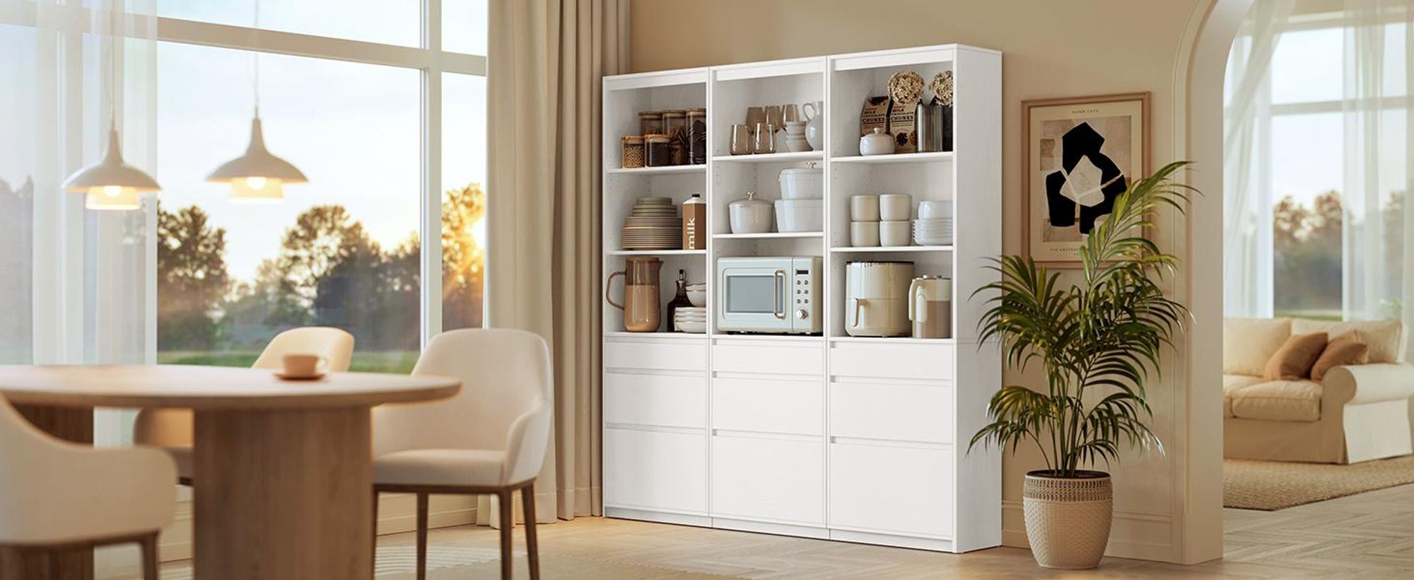 VASAGLE Bücherregal, Hochschrank, 3 Schubladen, verstellbare Ablagen
