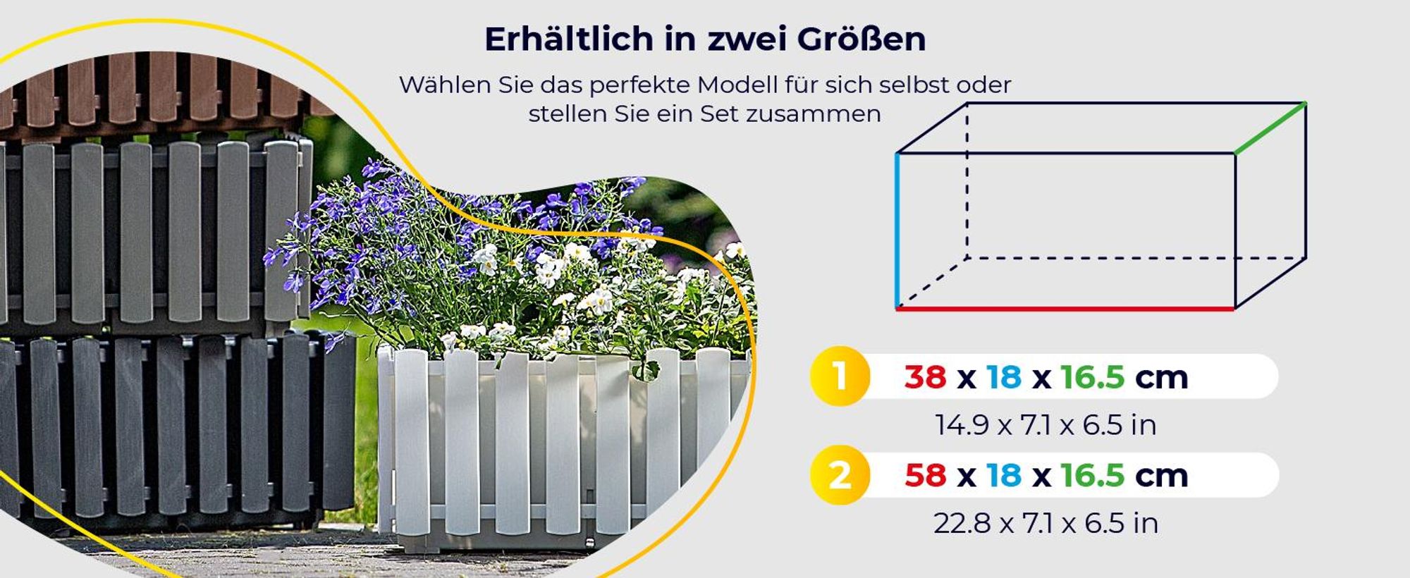 KADAX Blumenkasten ohne halterung "Glifada", Blumentopf, Pflanzkübel im Landhausstil, mit Gummikorken, 60 cm, Weiß