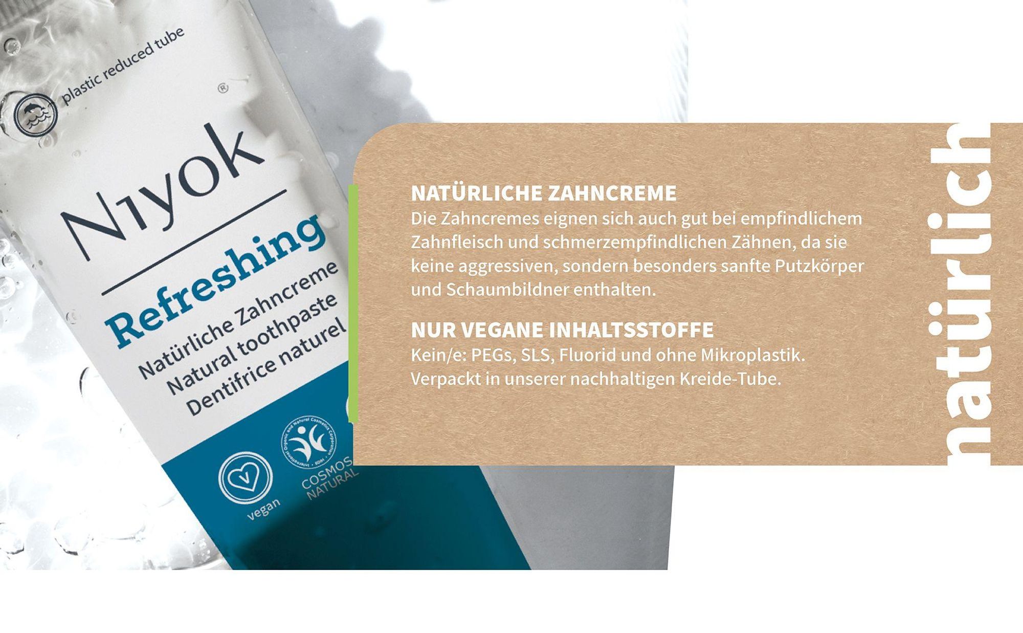 Niyok Whitening Zahnpasta "Mint"(75ml) Remineralisierende Zahnpasta für weiße Zähne, Natürliche Pflege & Frische, Plastikreduzierte Tube, Ohne Fluorid