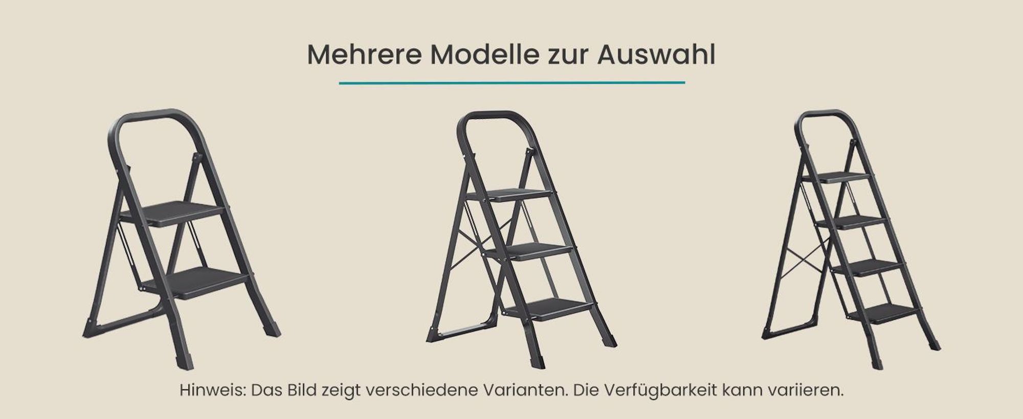 SONGMICS Stehleiter, 3-stufig, Klapptritt mit Klappsicherung, platzsparend, für Haushalt, bis 150 kg belastbar, schwarz