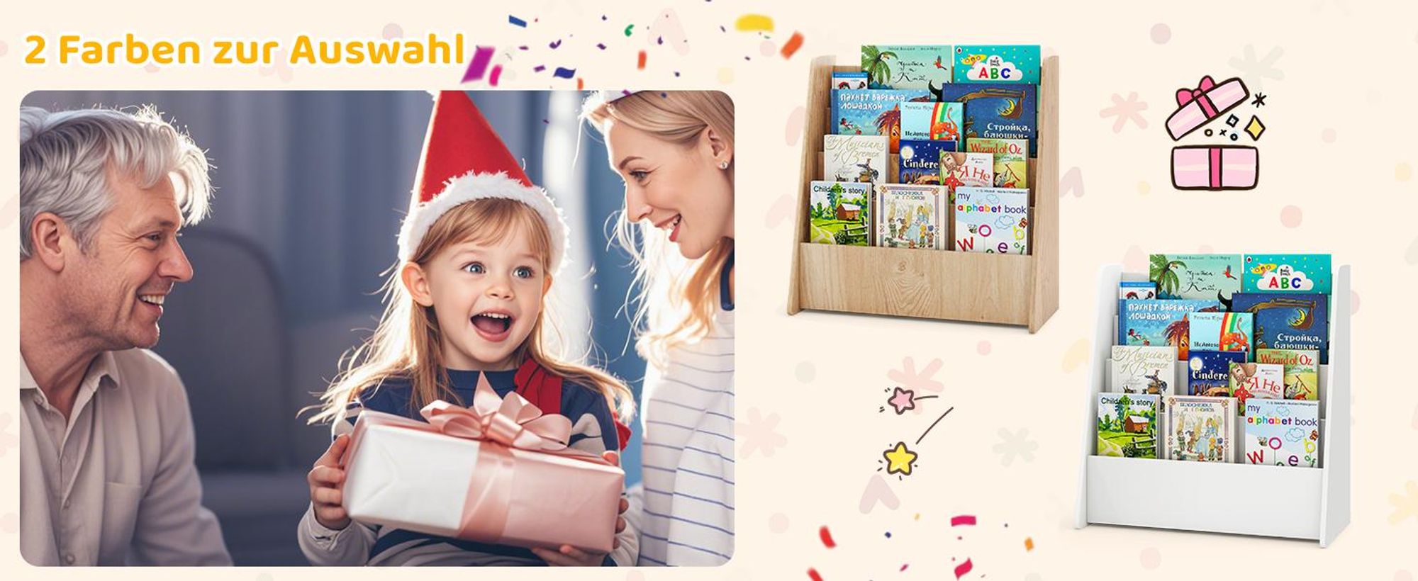 COSTWAY Kinderregal mit 4 Ablagefächern, Bücherregal Kinder, Büchergestell, Zeitungsständer Aufbewahrungsregal, Spielzeugregal für kinderzimmer Weiß