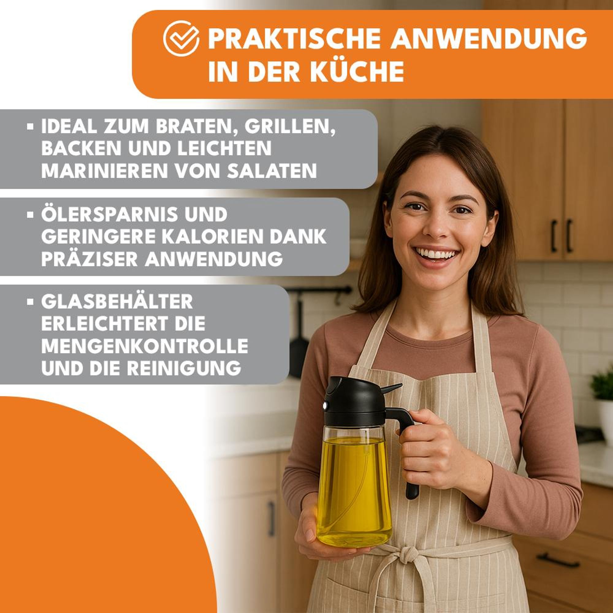 KRUMAD 2-er Set Ölspender 450 ml aus Glas – nachfüllbare Ölflasche mit Griff & PP-Deckel – Ausgießer für Öl, Essig & Küchenzubereitung, Ölkaraffe