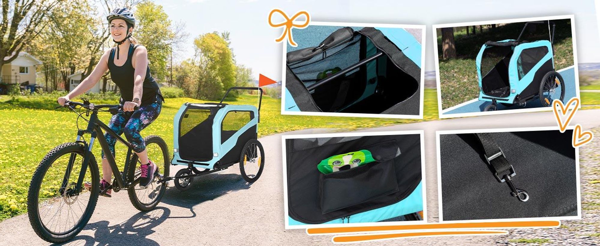 Przyczepka rowerowa dla psa PawHut 2 w 1, wózek dla psa z odblaskami, wózek spacerowy dla psa maks. 30 kg, przyczepka rowerowa dla dużych psów, tkanina Oxford, kolor niebieski