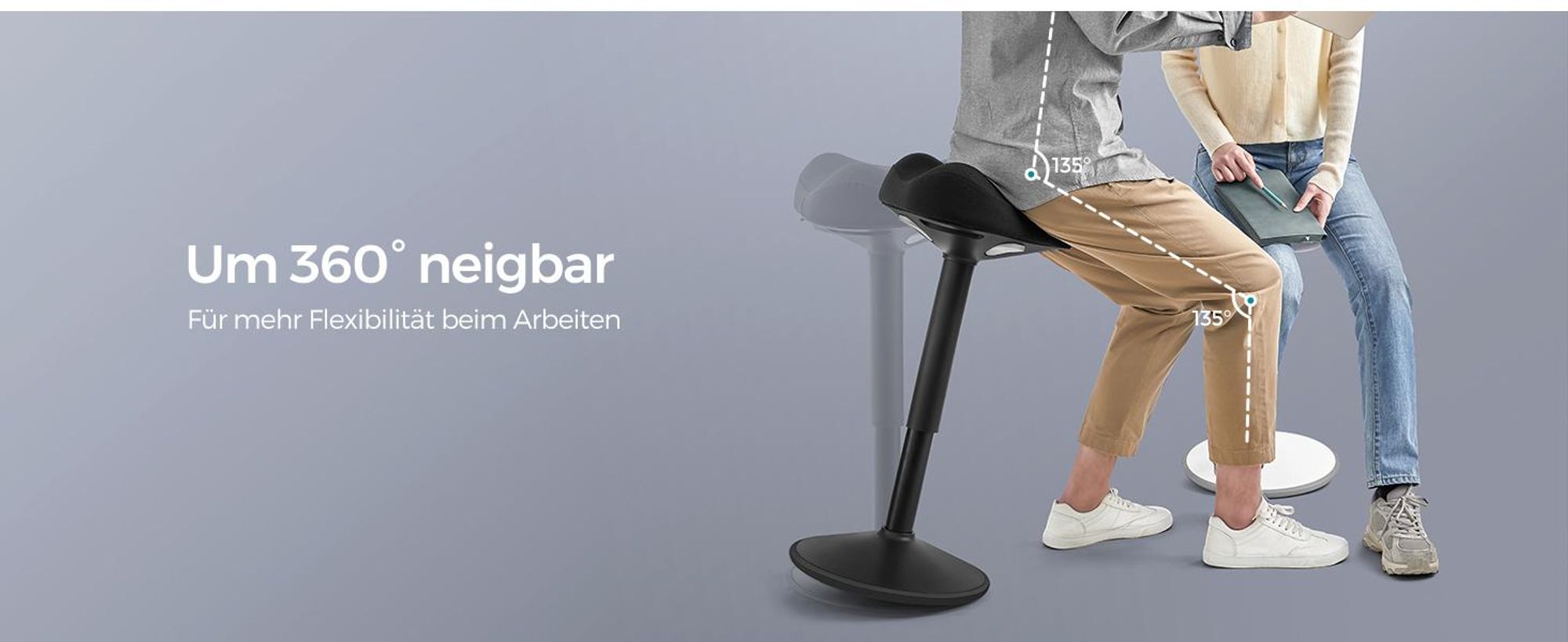 SONGMICS Hocker, Stehhocker, Stehstuhl mit Schwingeffekt, höhenverstellbar 48-65,5 cm, Anti-Rutsch-Sockel, drehbarer Sattelsitz, aktive Sitzhaltung