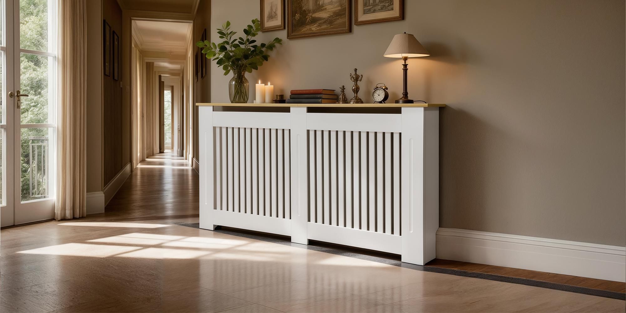 WISFOR Heizkörperverkleidung mit Regal vertikalen Latten 152 x 20 x 83 cm MDF Weiß Heizkörperregal für Wohnzimmer Schlafzimmer
