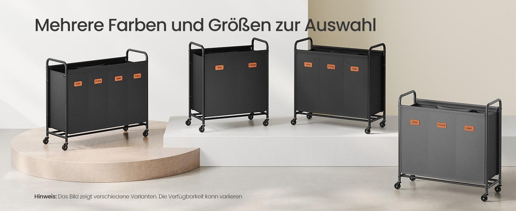 SONGMICS Wäschekorb mit Rollen, Wäschesammler 3 Fächer, 170 L Wäschesortierer