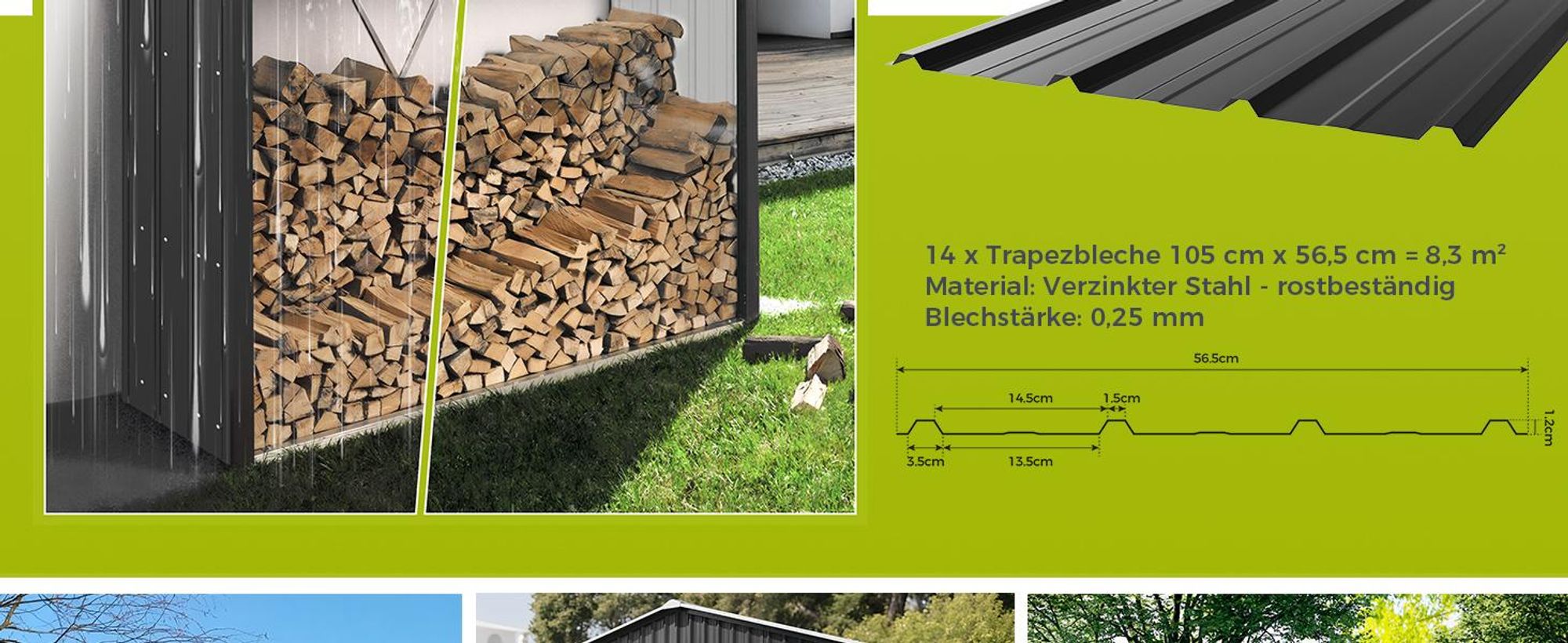 Mondeer Wellplatte Dachplatten 14-tlg Trapezblech-Set, 8,3 m² Abdeckfläche inkl. 100 Schrauben & Montagehandschuh, Feuerverzinkt 105 x 57cm Schwarz