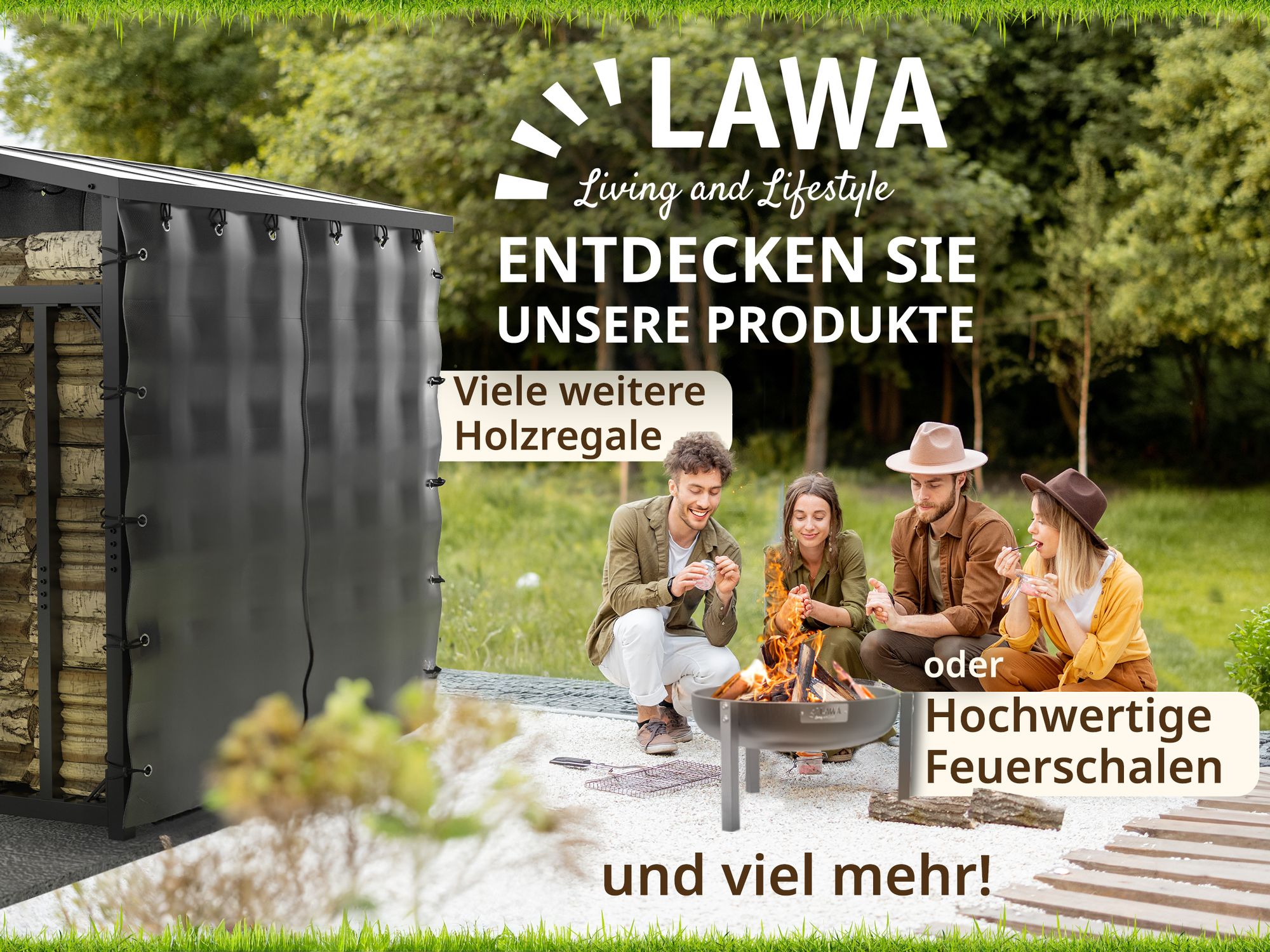 Kaminholzregal aus Metall für aussen. Mit Dach und Abdeckplane. Von LAWA Living and Lifestyle.