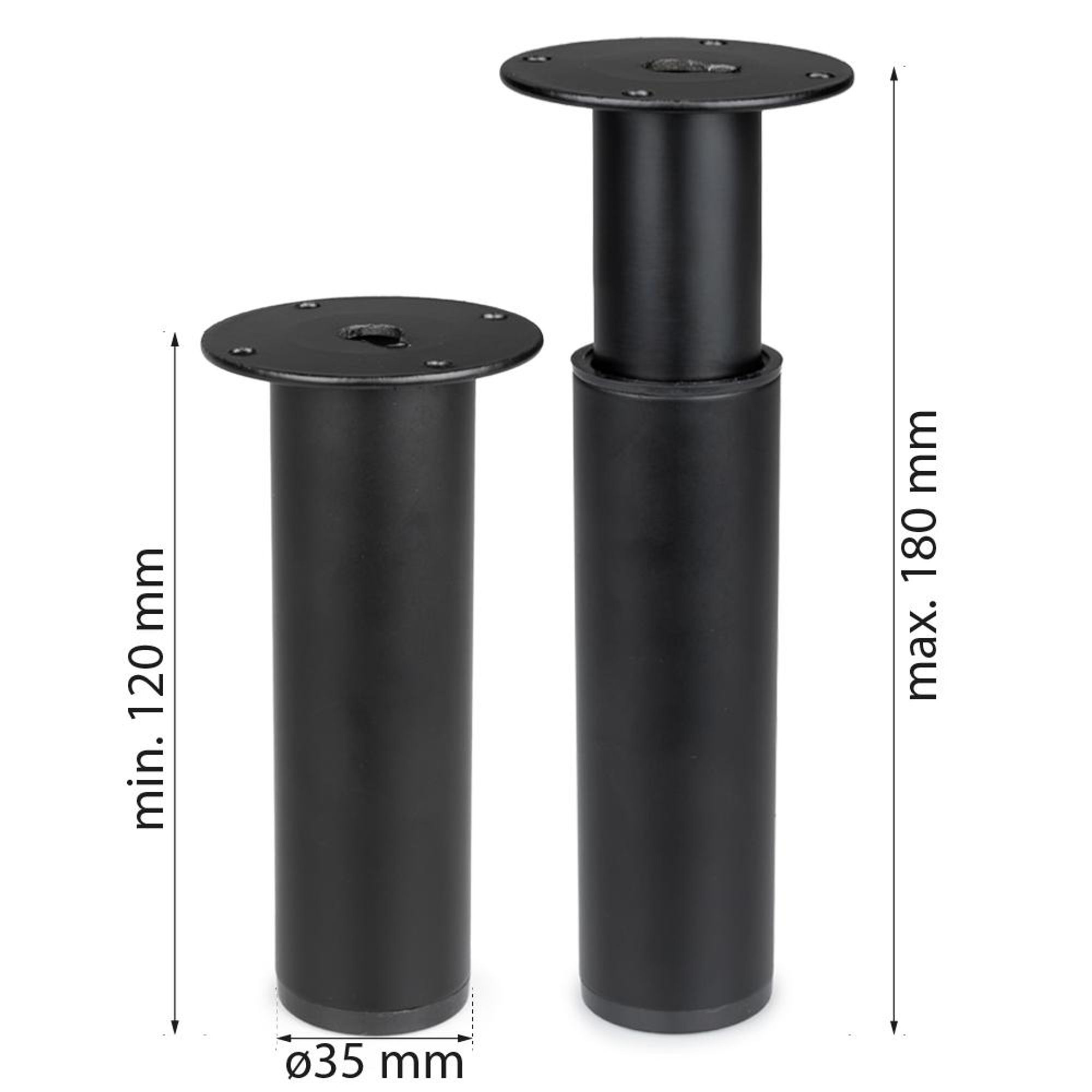 Möbelfuß Metall Schwarz höhenverstellbar 120–180 mm Möbelbein Sofafuß Tischfuß [1 Stück]
