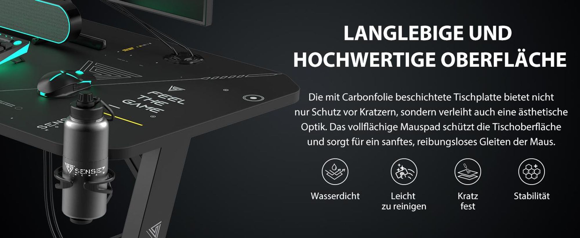 SENSE7 Nomad Cybernetic Gaming Tisch Schreibtisch 100x50 cm XXL-Mauspad Computertisch PC Tisch Gamer Desk Kleiner Schreibtisch Jugendzimmer PC Setup