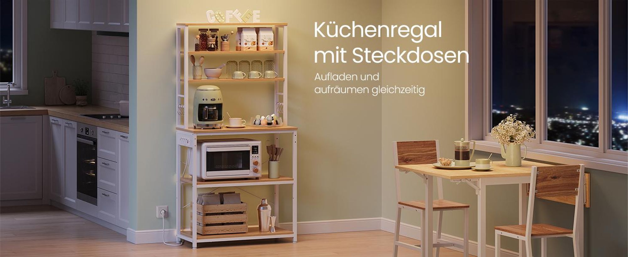 VASAGLE Küchenregal mit Steckdosen,Standregal stehend,für Mikrowelle,Stahlrahmen