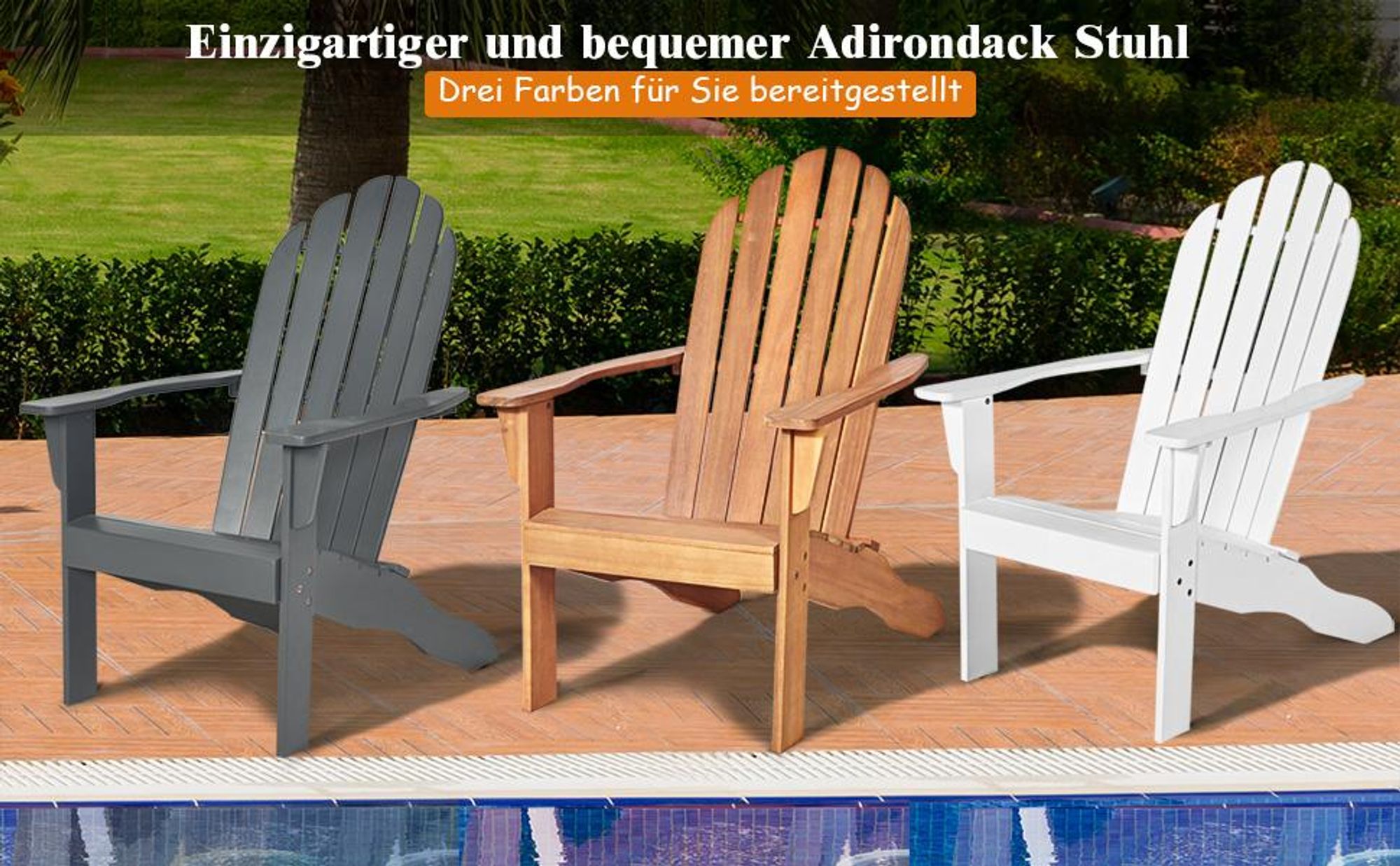 COSTWAY Adirondack-Gartenstuhl, Gartensessel, Gartenmoebel fuer den Garten, Terrasse natur