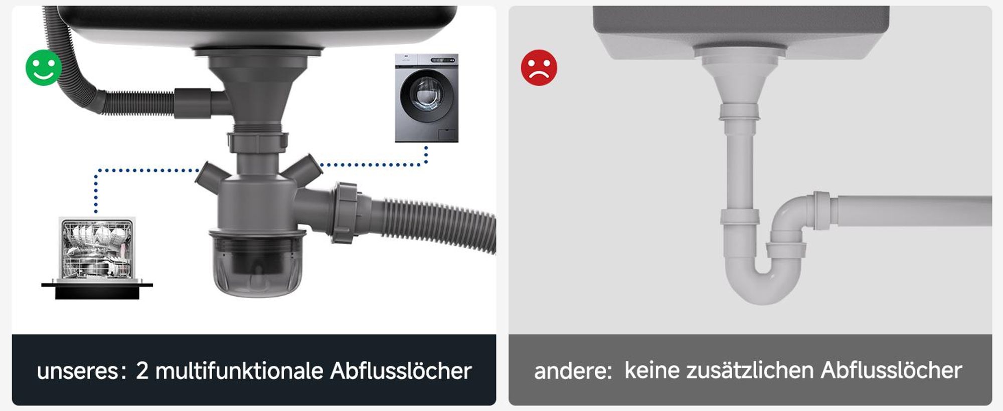 CECIPA Spülbecken Schwarz Granit 60x45  Küchenspüle Rechteckig, Moderne Einbauspüle Granit, Waschbecken Küche, Einzelbecken mit 2 HahnLöcher