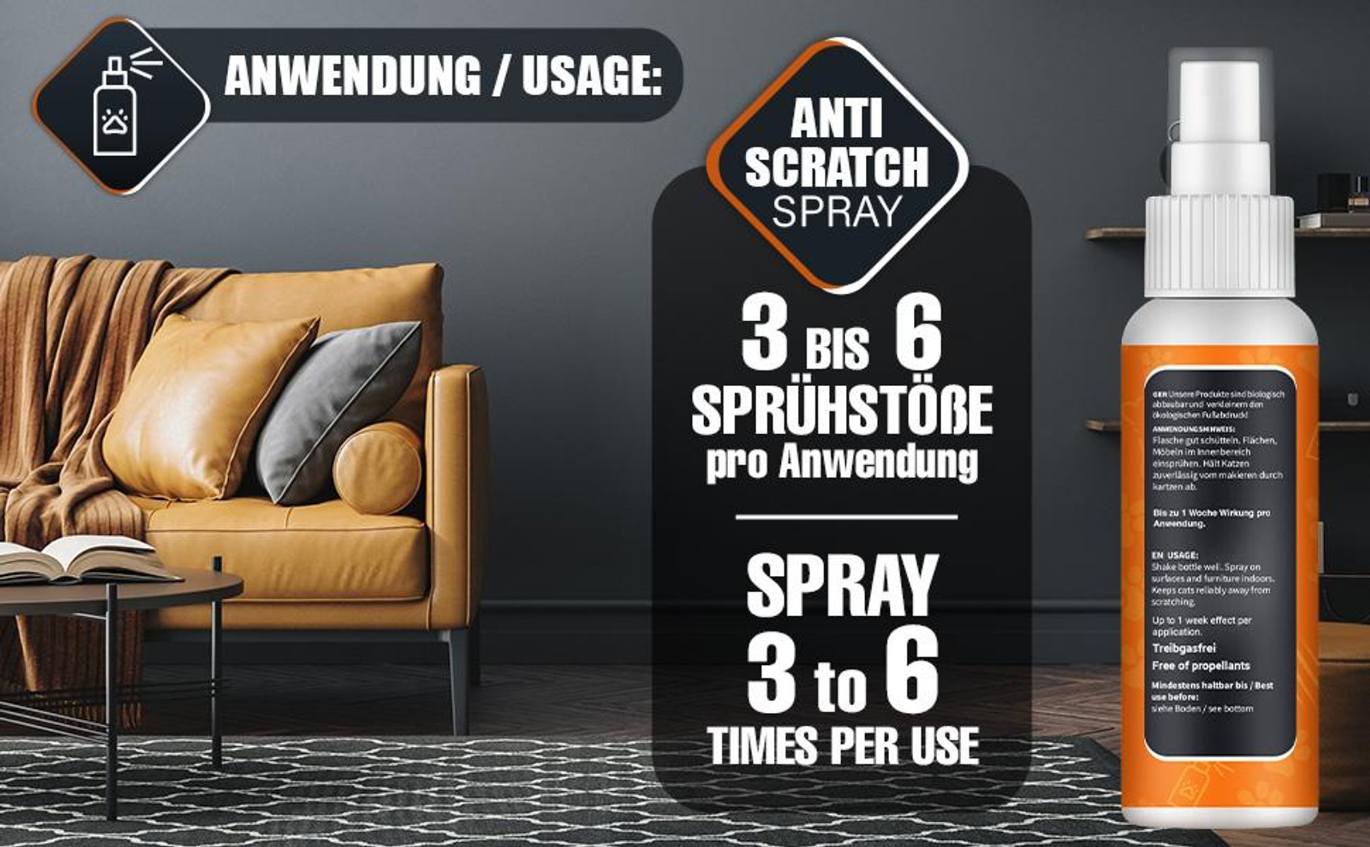 Saint Nutrition® Anti Scratch Spray – Katzenspray – Fernhaltespray – für Katzen – Anti Kratz Spray - Katzenabwеhr – zum Vertreiben von Katzen – Katzen