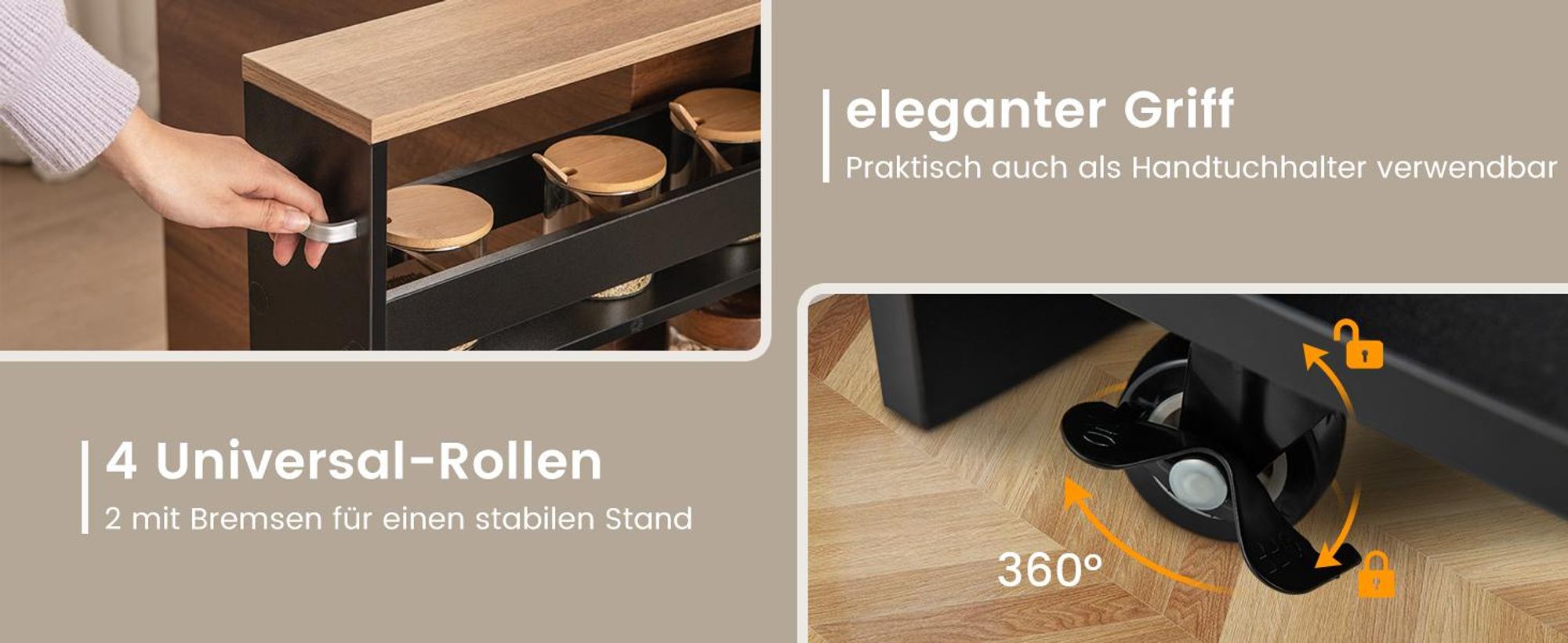 COSTWAY Nischenwagen 13cm breit, 4 Etagen Küchenwagen schmal, Nischenregal auf Rollen, Servierwagen, Badregal Holz, 47,5x13x80,5cm, Grau+Natur