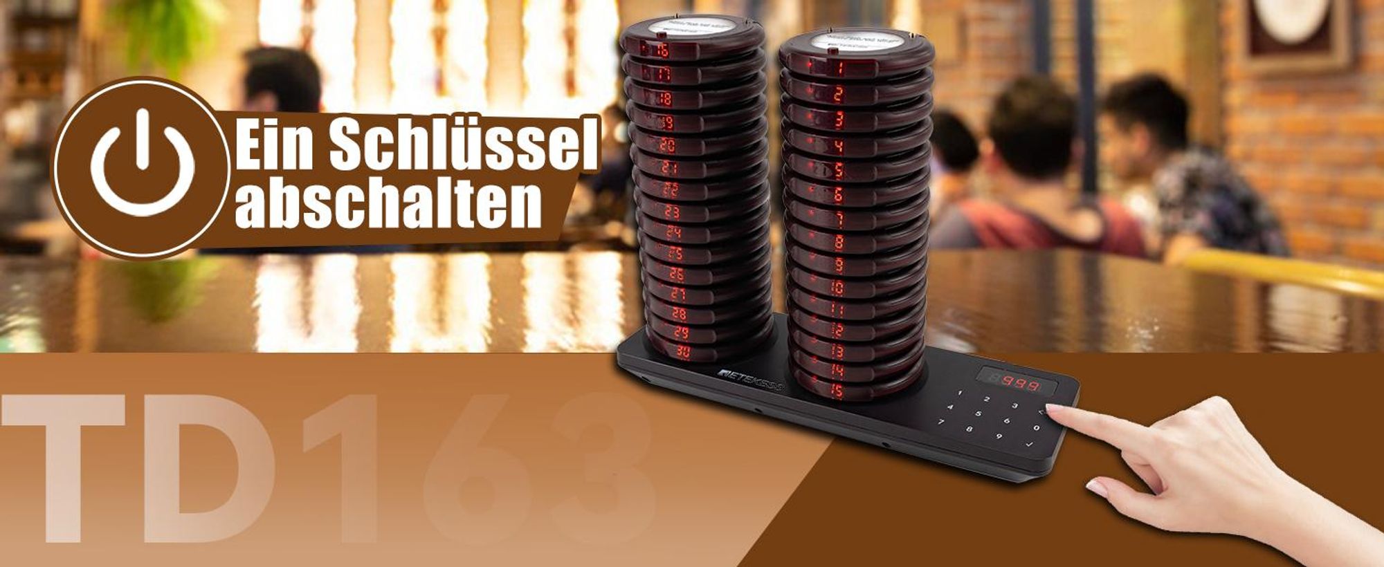 Retekess TD163 Restaurant Pager System, Pager Rufsystem, 500M, 40 Pagers, 31 Rufmod, 300mAh 20H, Pager set für Fast Food, Hotel, Café, Bar