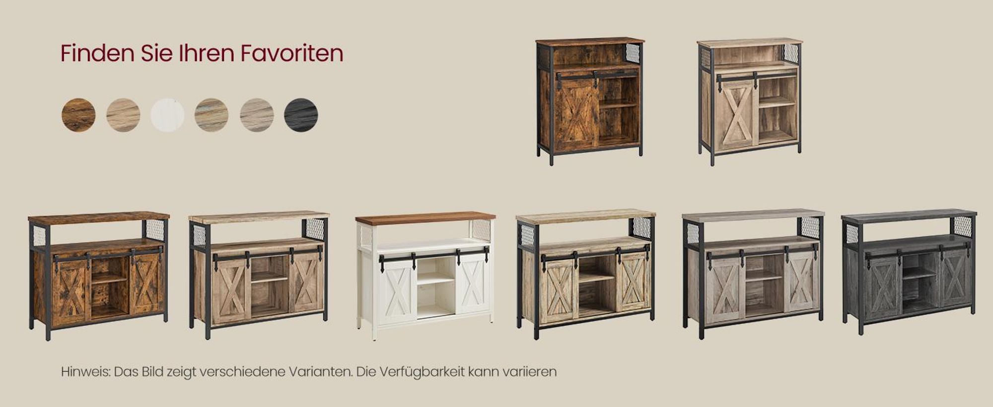 VASAGLE Sideboard Küchenschrank, mit 2 Schiebetüren, verstellbare Ablagen