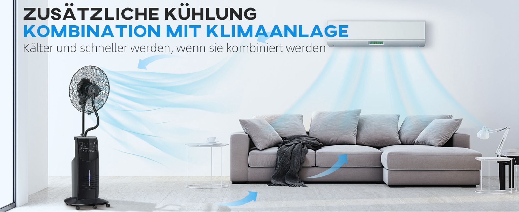 HOMCOM Standventilator mit 3,1L Wasserzerstäuber Ventilator Nebelfunktion 3 Modi