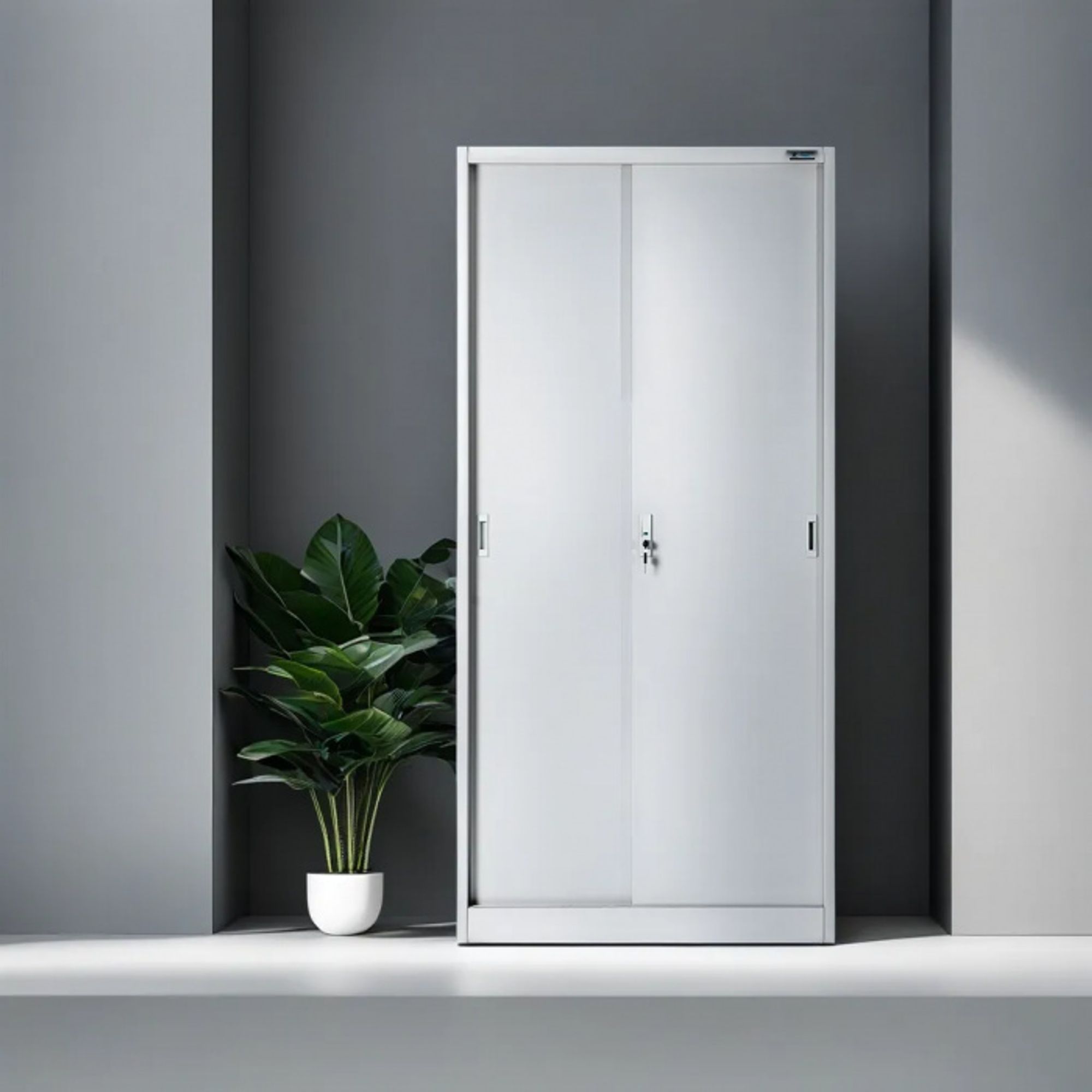 Aktenschrank Büroschrank mit Schiebetüren Stahlblech Fachböden Pulverbeschichtung abschließbar 185 cm x 90 cm x 40 cm Farbe: Grau