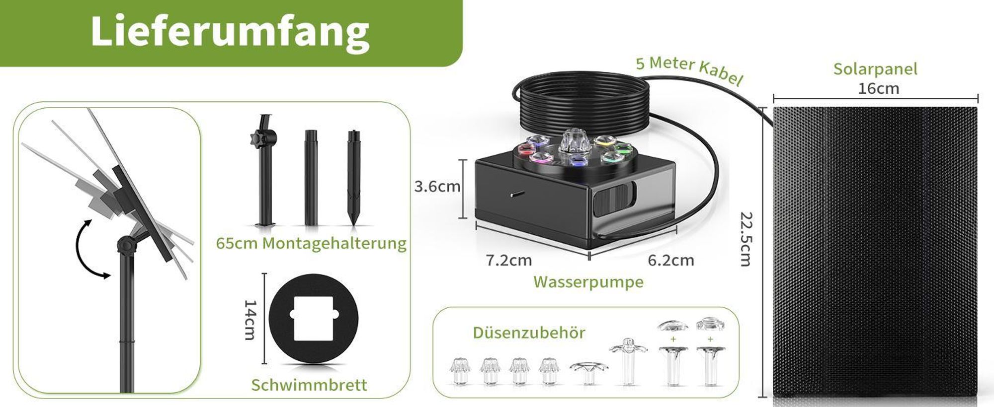 Forever LED Solar Springbrunnen mit Batterie Springbrunnen Solar Teichpumpe Solar Wasserpumpe 10W für Aaußen für Teich, Garten,Vogel Bad