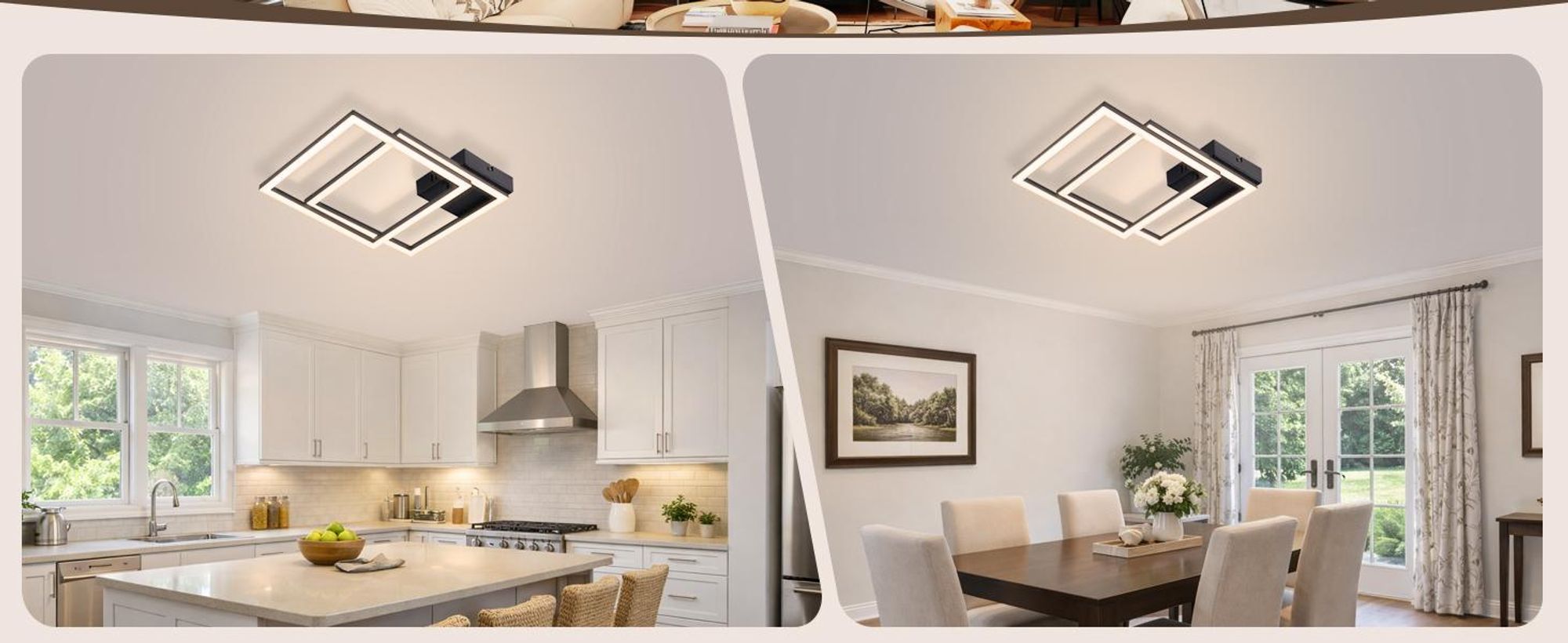 Plafonnier LED ZMH pour chambre à coucher, 24 W, noir ; lampe de salon, 4000 K, blanc neutre ; lampe de cuisine ; plafonnier rectangulaire ; plafonniers pour cuisine et couloir