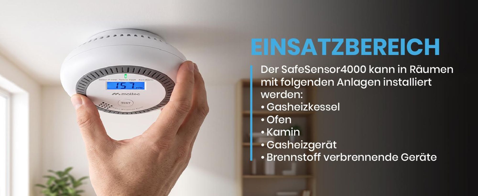 Kohlenmonoxidmelder CO Warner Rauchmelder LCD 85 dB Alarm PPM-Anzeige