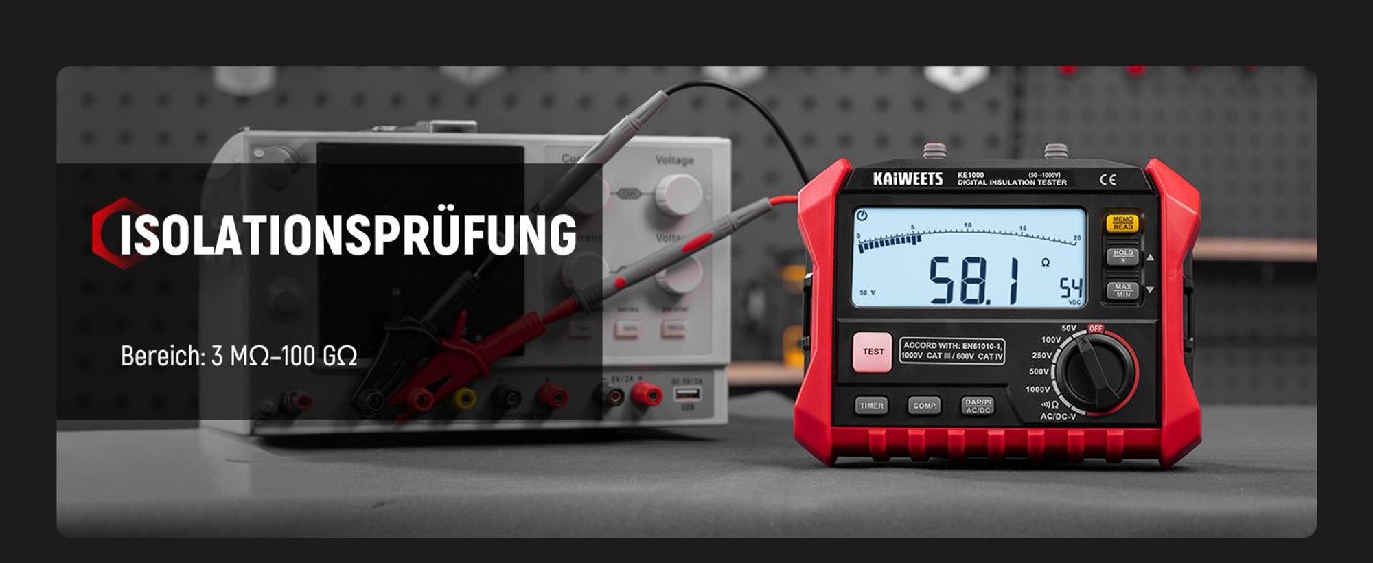 KAIWEETS KE1000 Megohmetro Tester Resistenza Isolamento 100GΩ 1000V