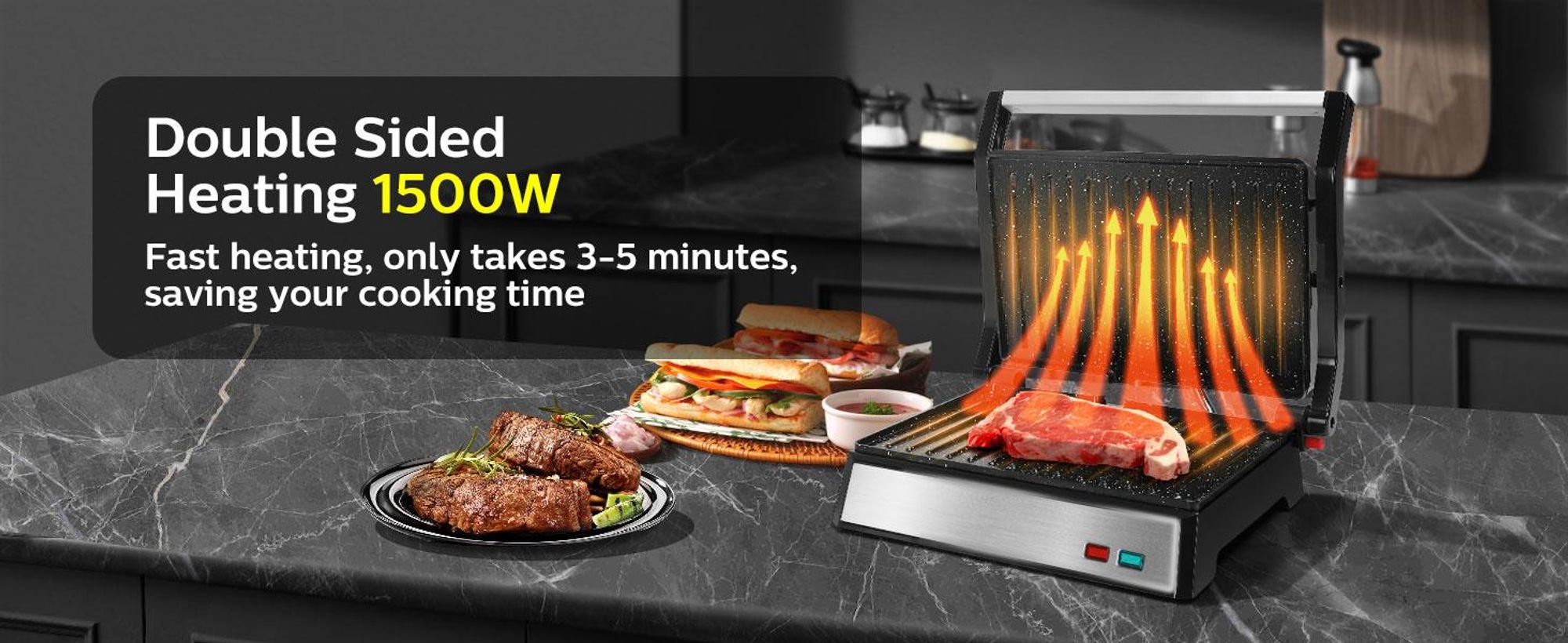 Aigostar - Paninigrill Kontaktgrill für Sandwiches, Panini Grill, Sandwichmaker, BPA frei , 1500W , Schnelles und gleichmäßiges Erhitzen, 180° Öffnung