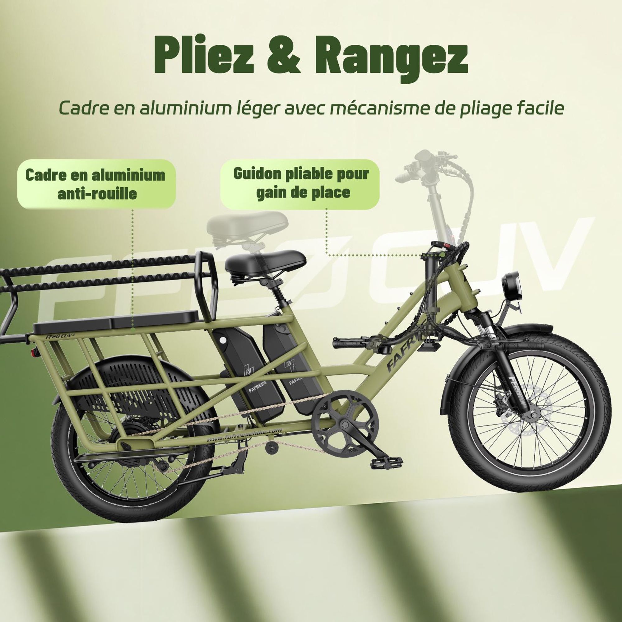 Siège enfant double arrière FAFREES FF20 CUV pour vélo électrique 24AH, 0-12 ans, charge 100kg acier antirouge-noir