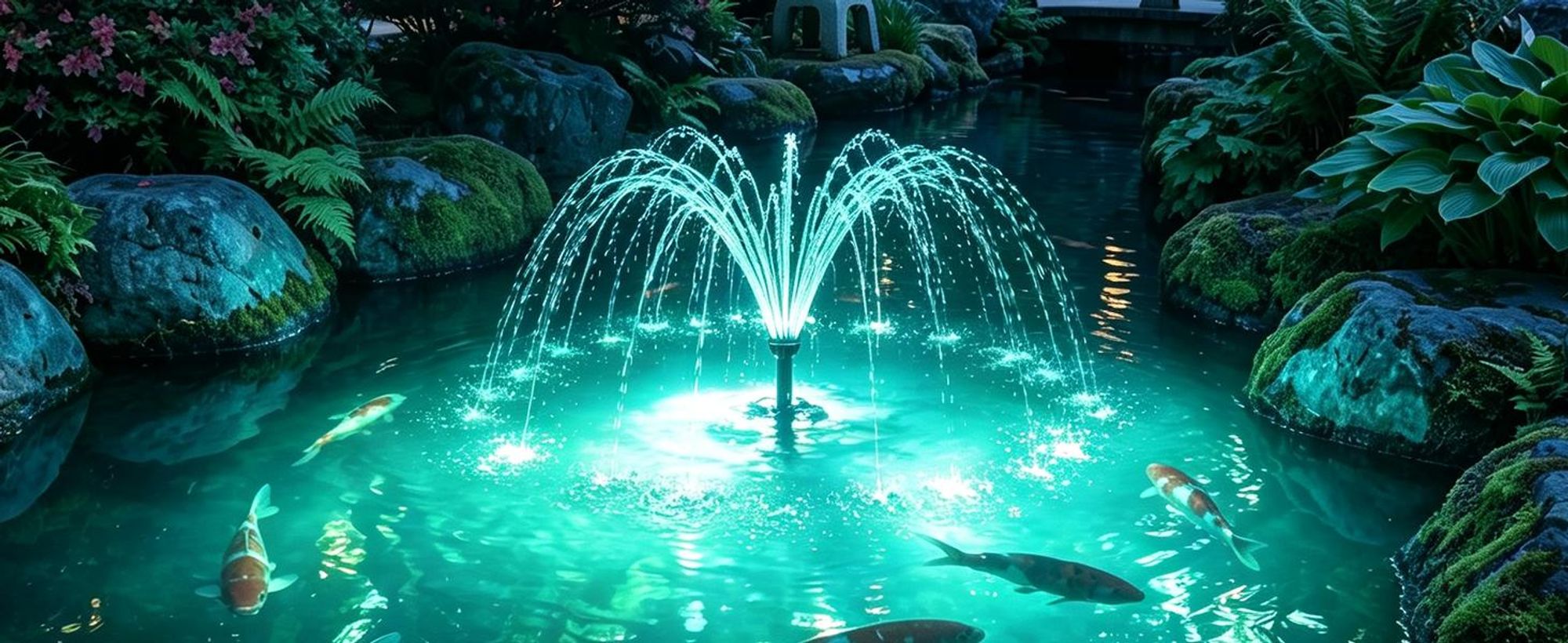 45W 3000L/H Springbrunnenpumpe mit UVC-Klärer & RGB Teichpumpe mit Teichfilter 3 Düse Wasserspielpumpe Bachlaufpumpe Wasserpumpe Fontäne Gartenbrunnen