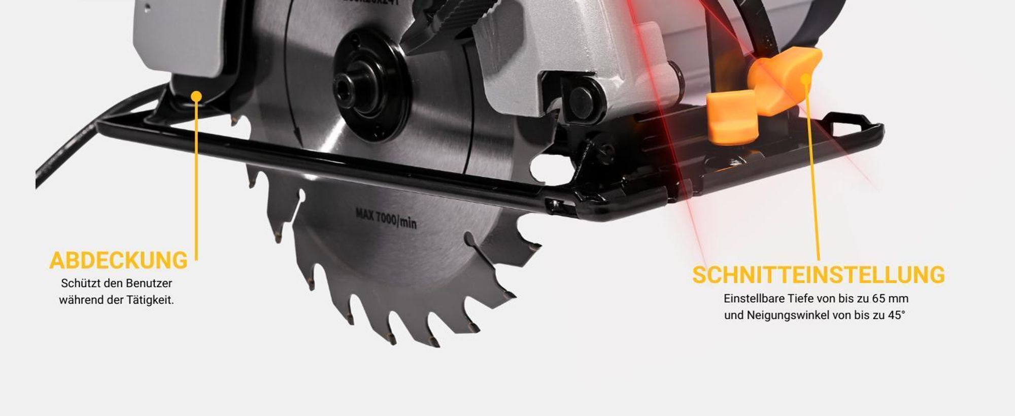 Handkreissäge 2000W für Holz, Laserführung, 3× Sägeblatt, elektrische Kreissäge