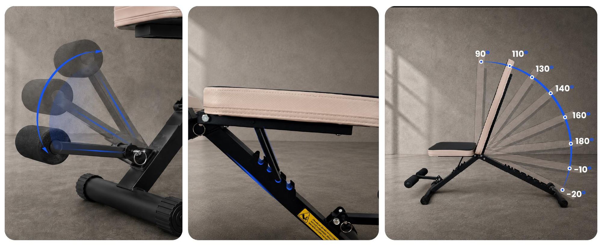 URBOGYM CQ-843 klappbare Hantelbank, Rückenlehne 8-fach, Sitz 4-fach verstellbar, bis 200 kg belastbar