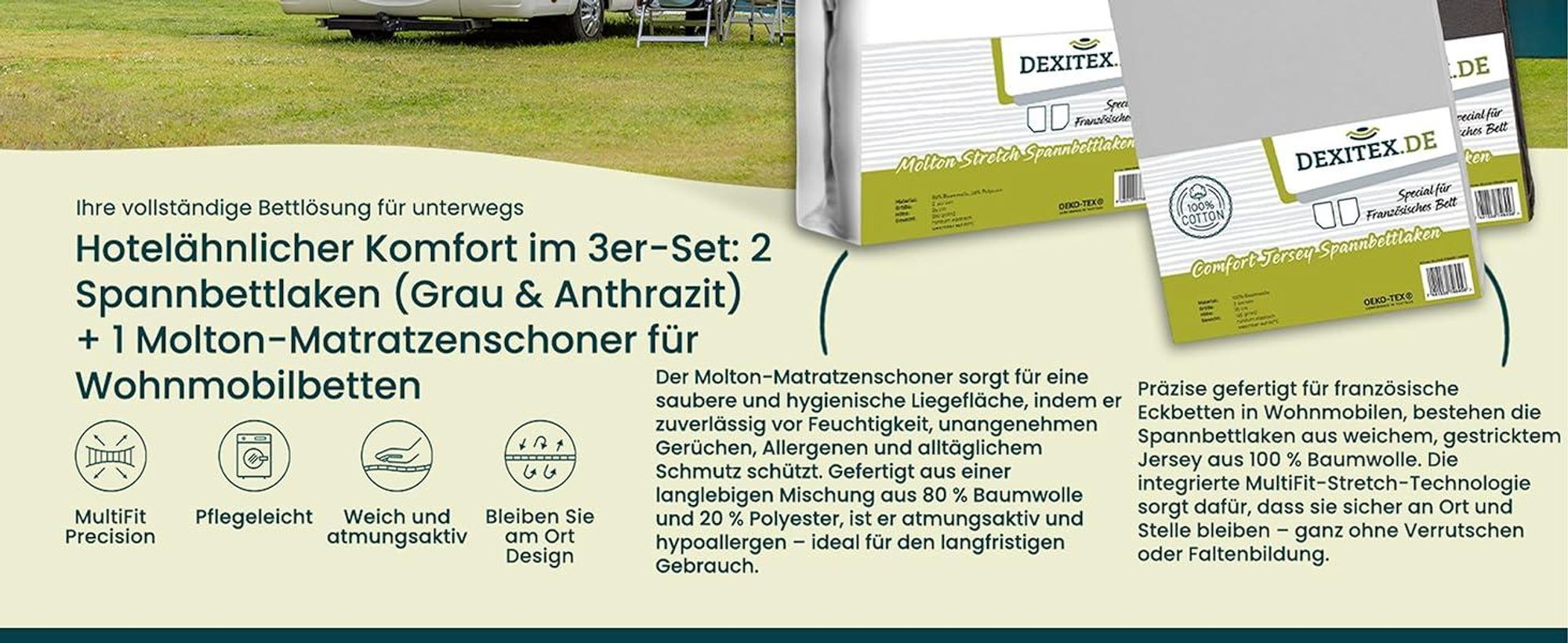 Wohnmobil in der Natur mit Spannbettlaken und Matratzenschoner