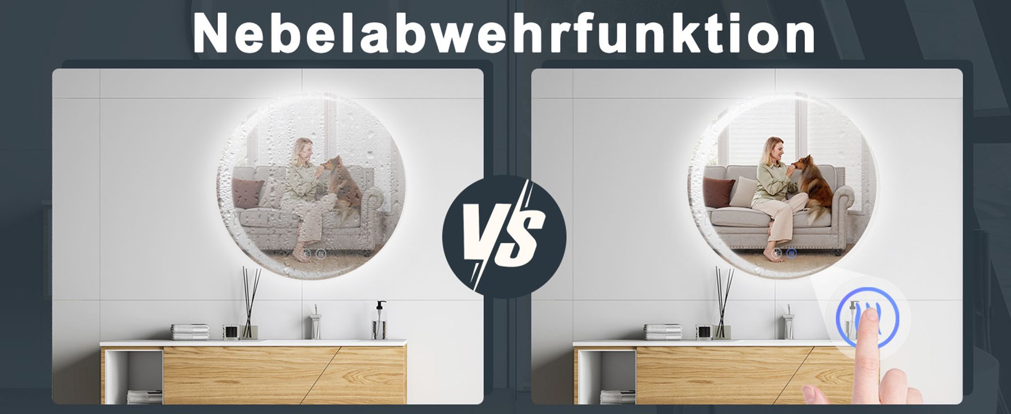 ZMH Spiegel mit Beleuchtung spiegel Wandspiegel Rund 60cm LED IP44 Runder spiegel mit Touch Schalter und Entfogger Funktion Spiegel mit Licht Dimmbar für