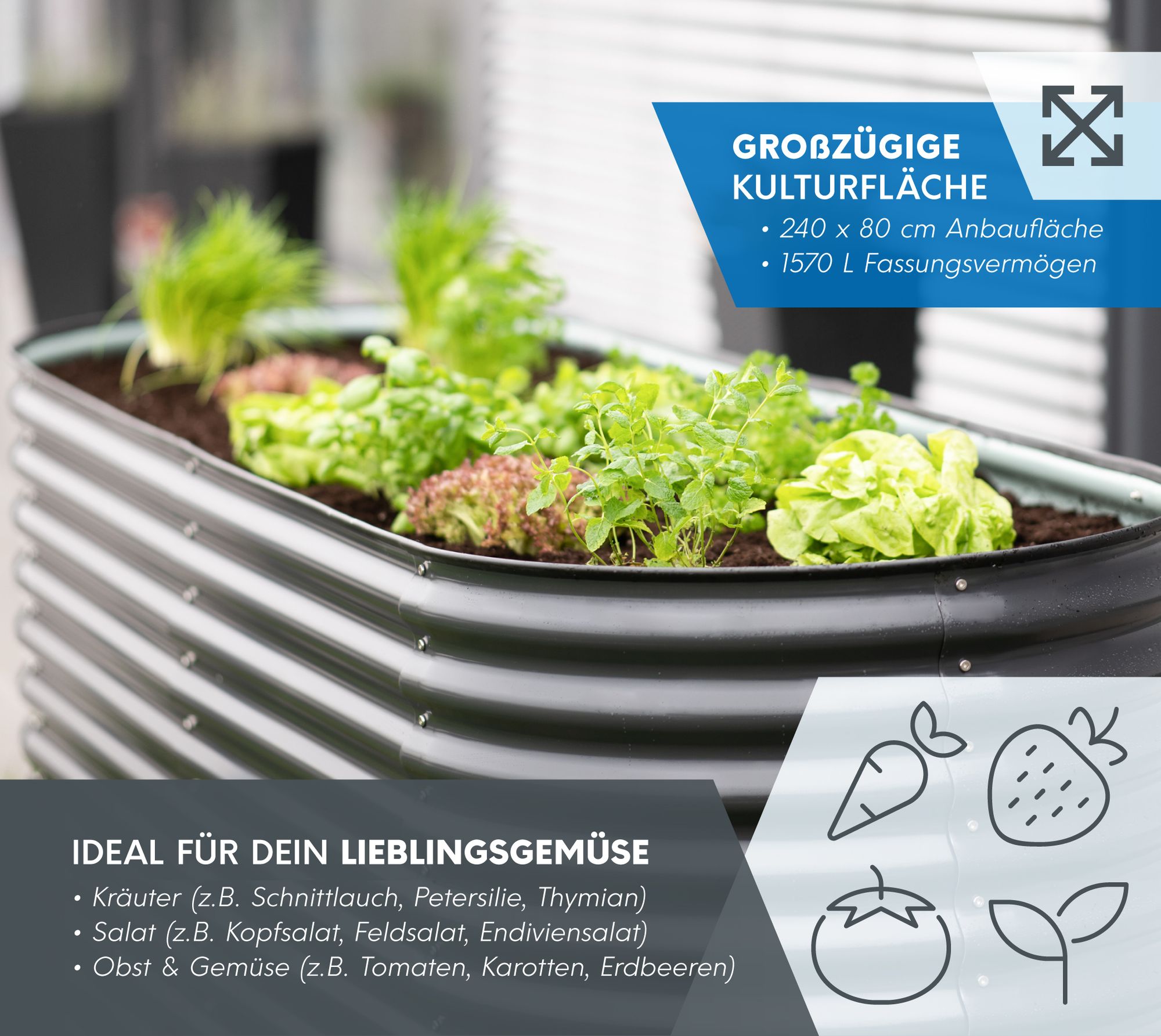 Westmann Grow Faster M Metall Hochbeet aus Wellblech Silber